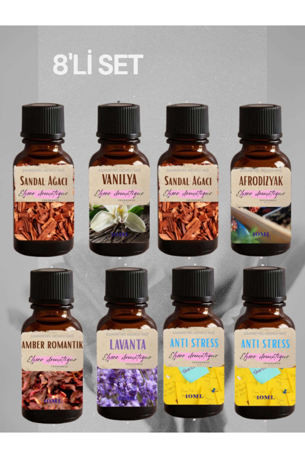 Elysee Aromatique 8'li Set Esansiyel Uçucu Koku Yağı Difüzör Esansı Buhurdanlık Yağı Aromaterapi Yağı