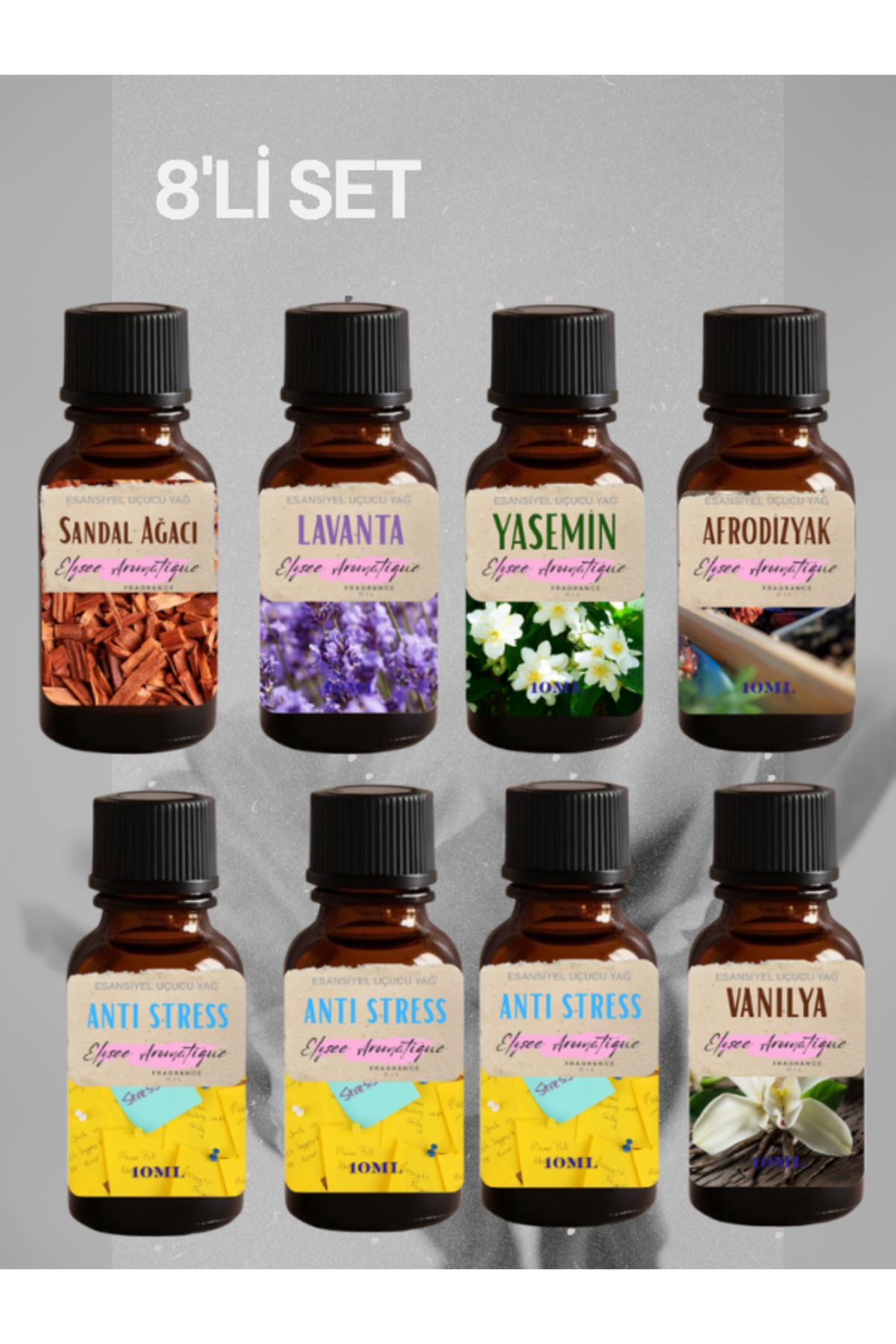 Elysee Aromatique 8'li Set Esansiyel Uçucu Koku Yağı Difüzör Esansı Buhurdanlık Yağı Aromaterapi Yağı