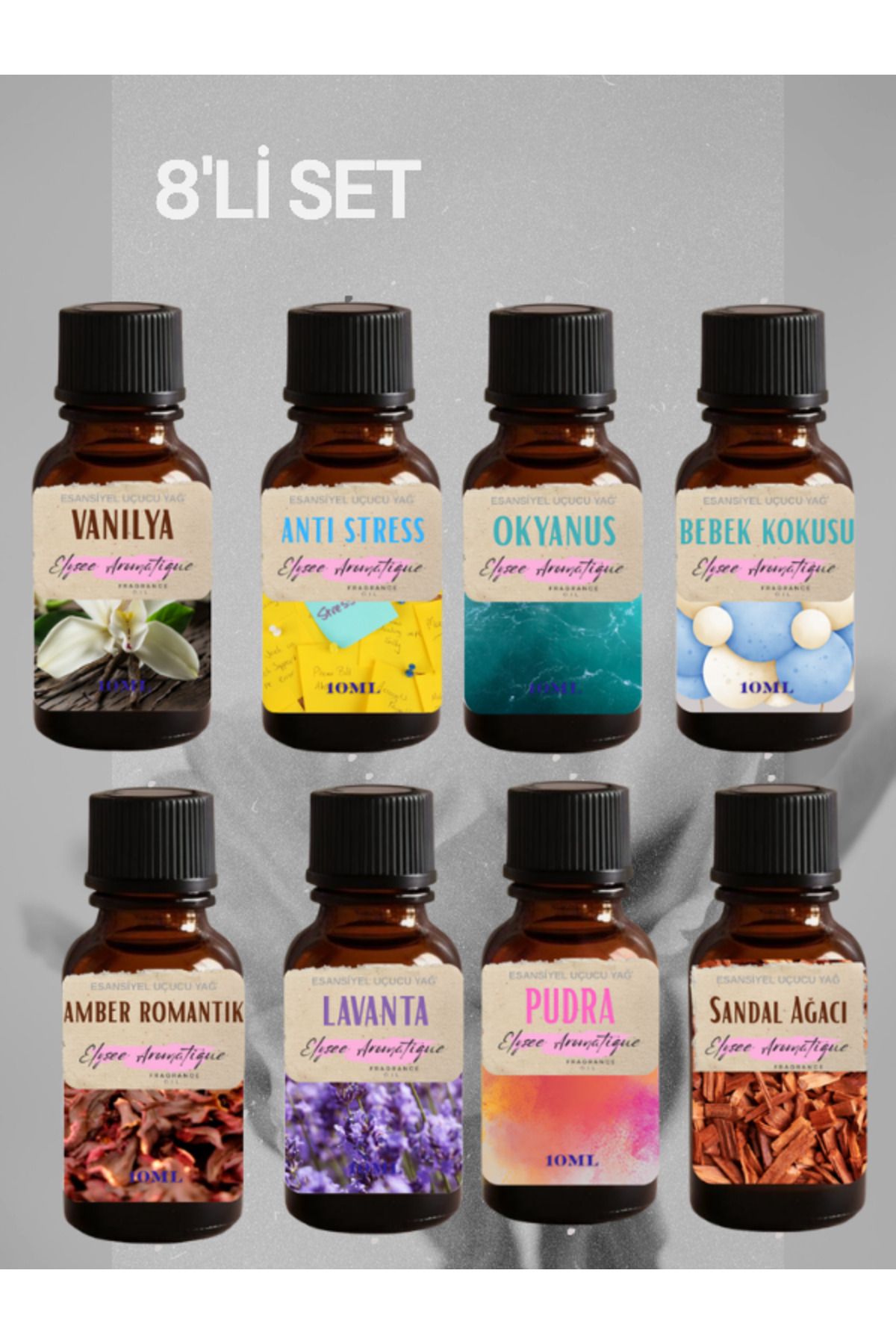 Elysee Aromatique 8'li Set Esansiyel Uçucu Koku Yağı Difüzör Esansı Buhurdanlık Yağı Aromaterapi Yağı