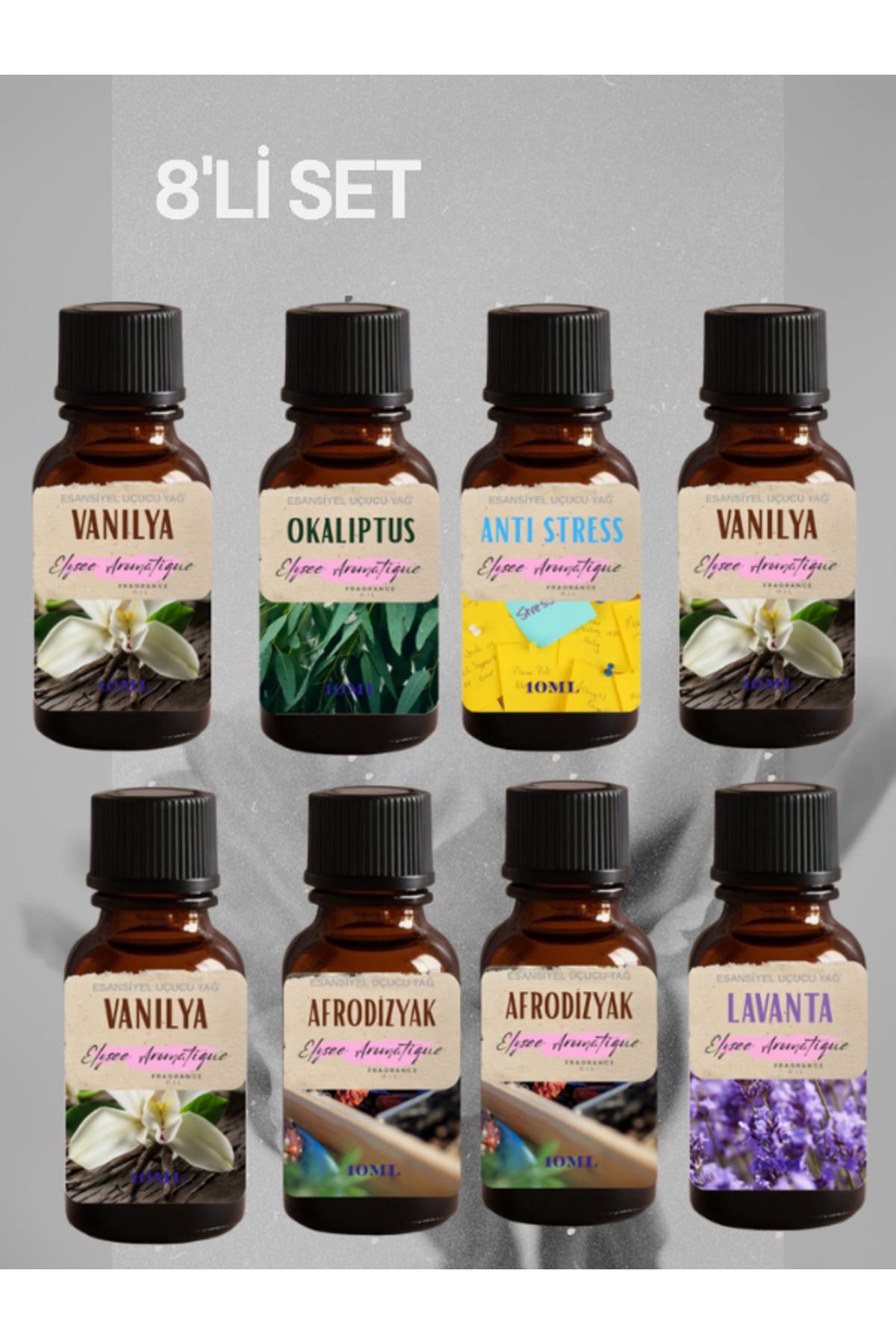 Elysee Aromatique 8'li Set Esansiyel Uçucu Koku Yağı Difüzör Esansı Buhurdanlık Yağı Aromaterapi Yağı