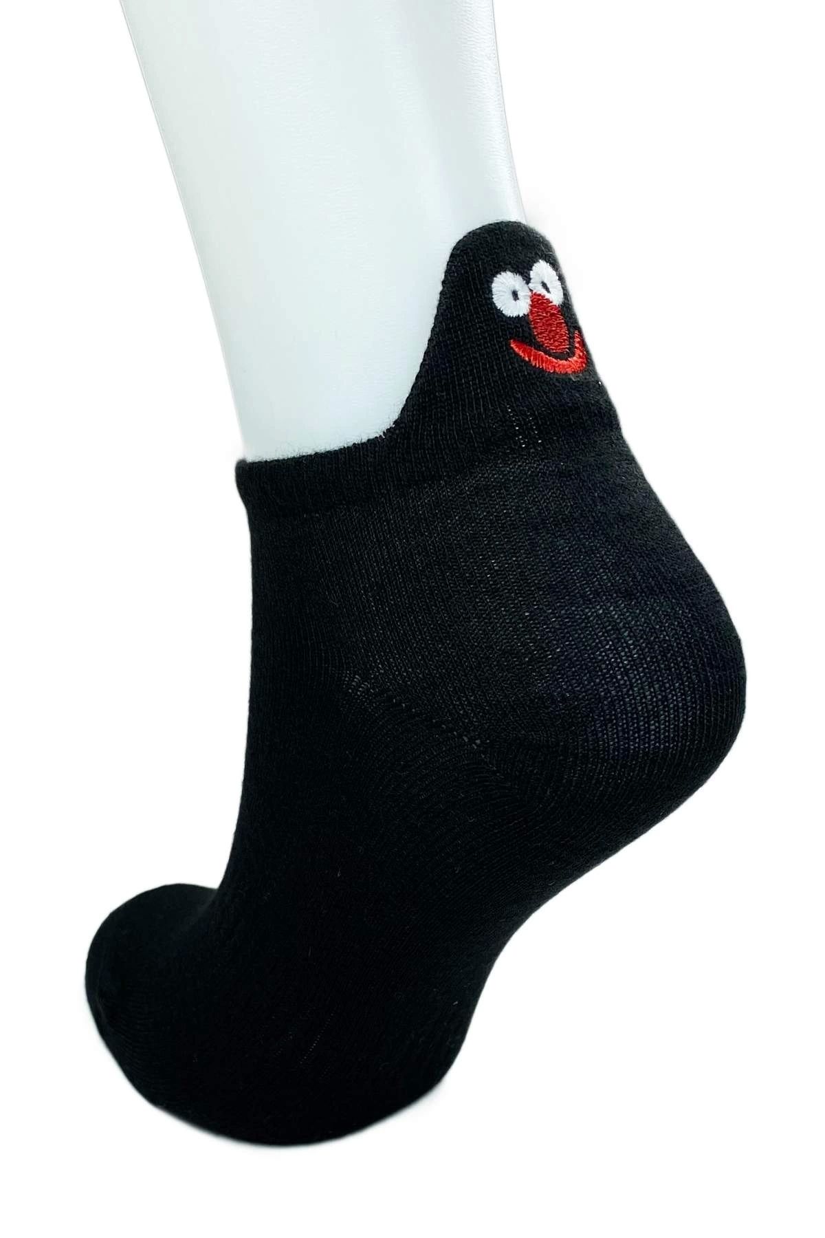 GiyimCity 6 Çift Emoji Desen Nakış Baskılı Kadın Pamuklu Bilek Çorap