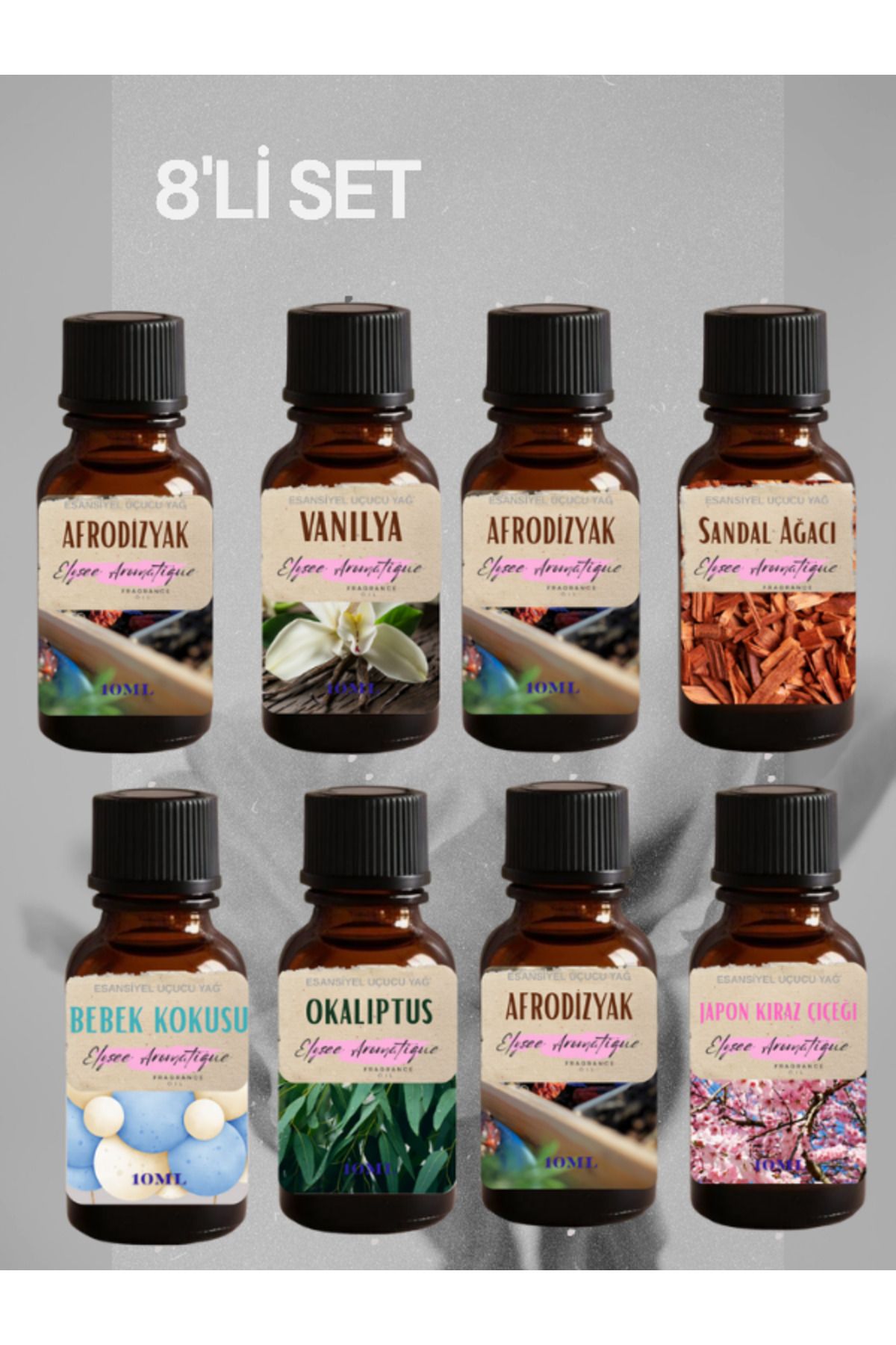 Elysee Aromatique 8'li Set Esansiyel Uçucu Koku Yağı Difüzör Esansı Buhurdanlık Yağı Aromaterapi Yağı