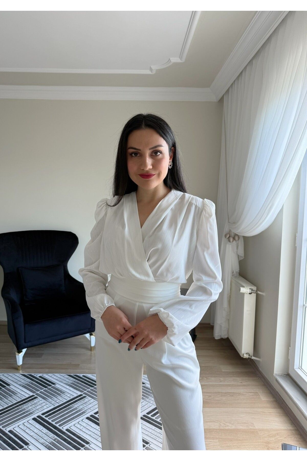 olina boutique Parlak Çizgili Vatkalı Çıtçıtlı Bodysuit