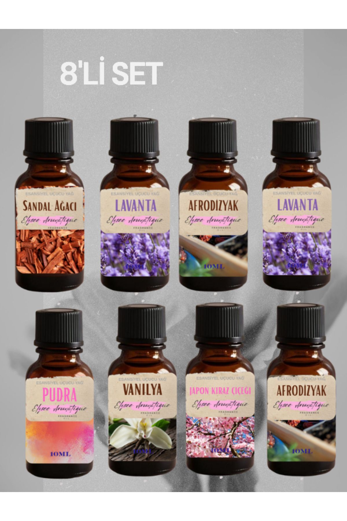 Elysee Aromatique 8'li Set Esansiyel Uçucu Koku Yağı Difüzör Esansı Buhurdanlık Yağı Aromaterapi Yağı