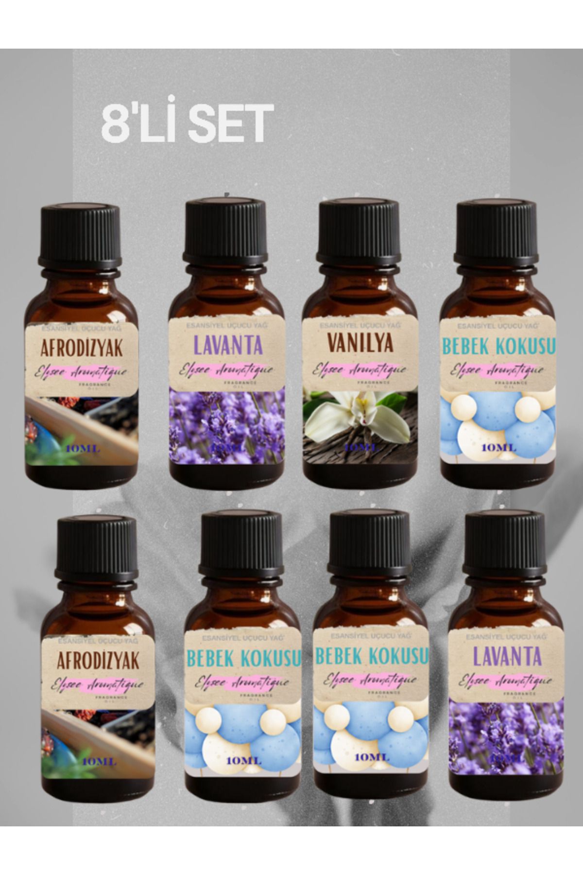Elysee Aromatique 8'li Set Esansiyel Uçucu Koku Yağı Difüzör Esansı Buhurdanlık Yağı Aromaterapi Yağı