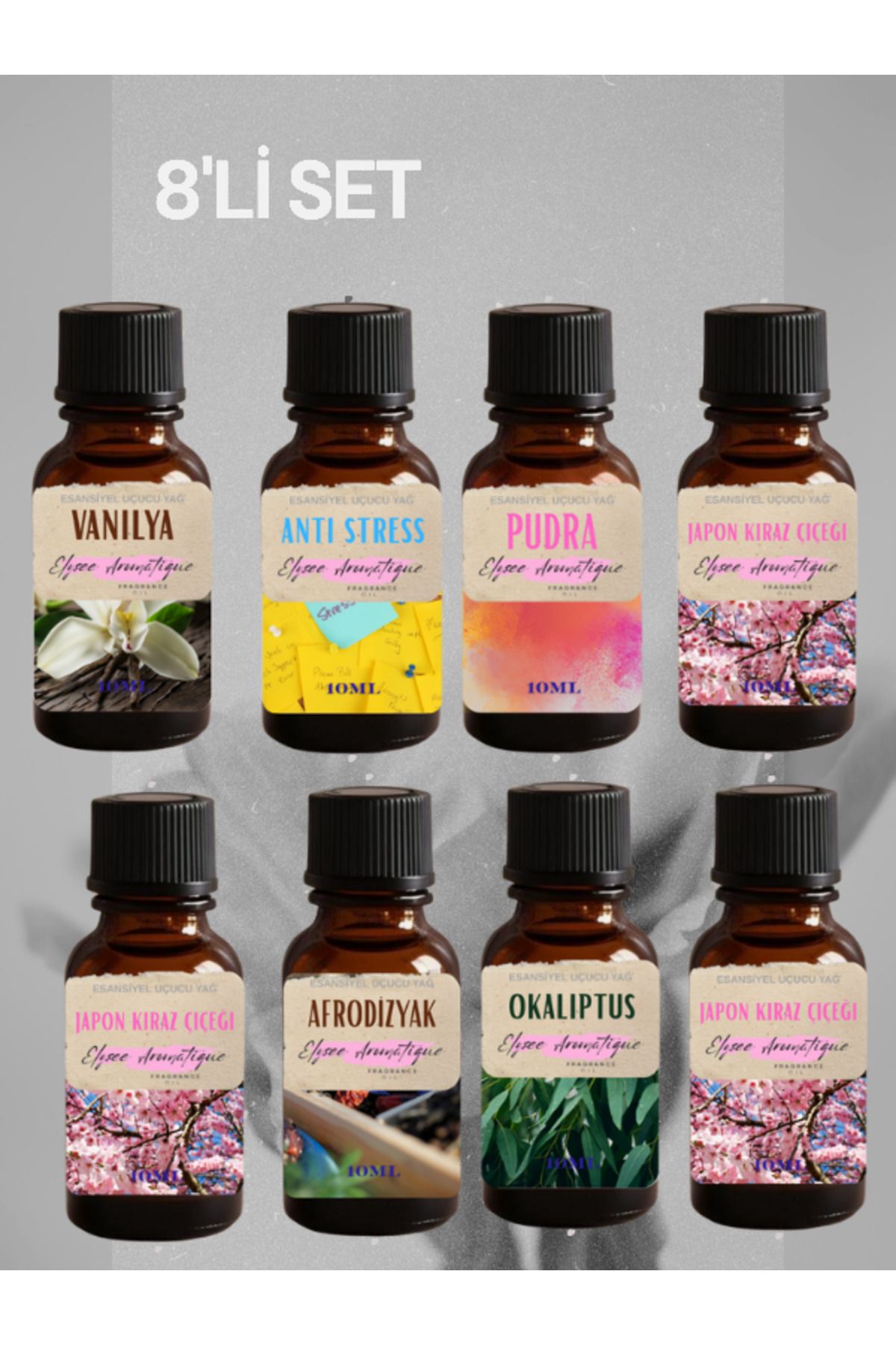 Elysee Aromatique 8'li Set Esansiyel Uçucu Koku Yağı Difüzör Esansı Buhurdanlık Yağı Aromaterapi Yağı
