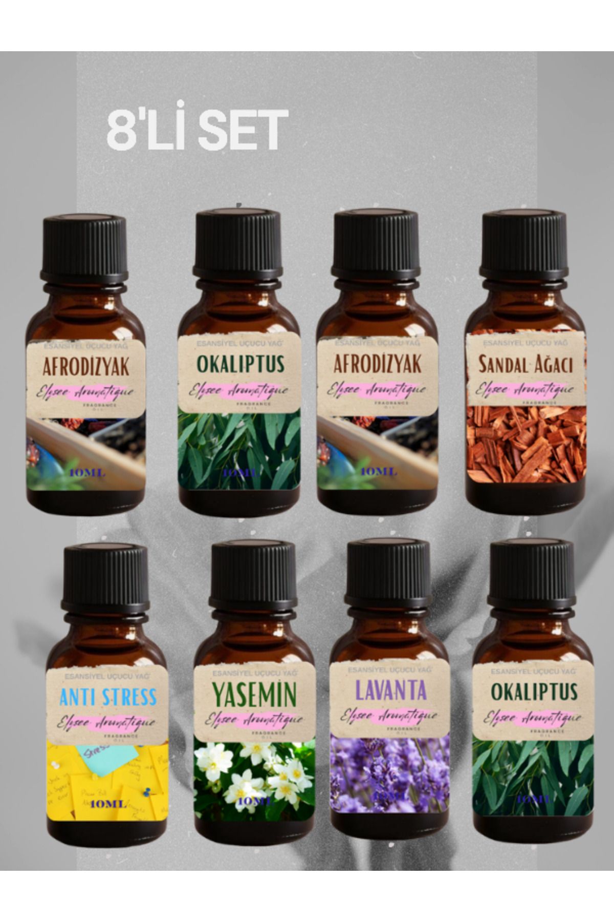 Elysee Aromatique 8'li Set Esansiyel Uçucu Koku Yağı Difüzör Esansı Buhurdanlık Yağı Aromaterapi Yağı