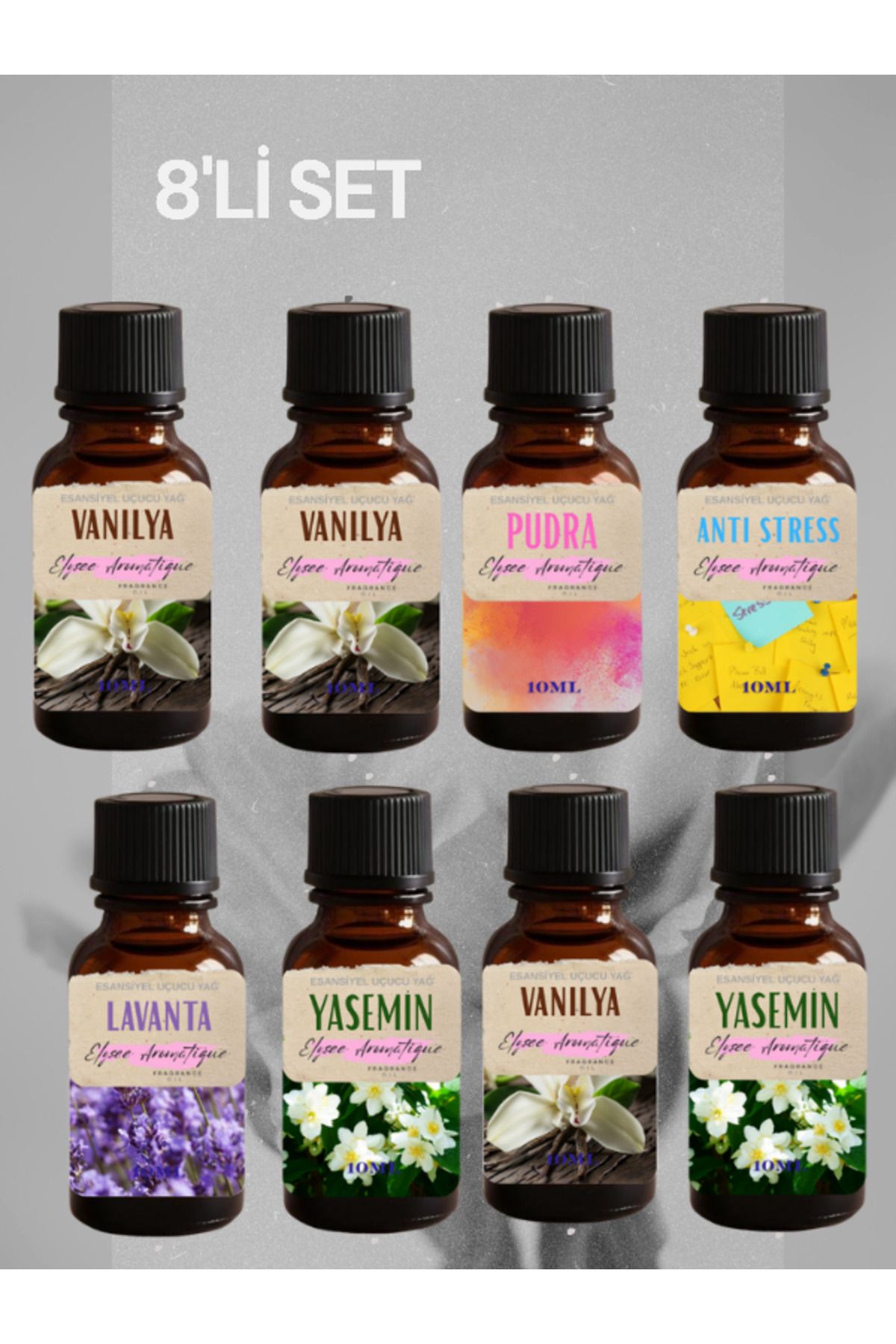 Elysee Aromatique 8'li Set Esansiyel Uçucu Koku Yağı Difüzör Esansı Buhurdanlık Yağı Aromaterapi Yağı