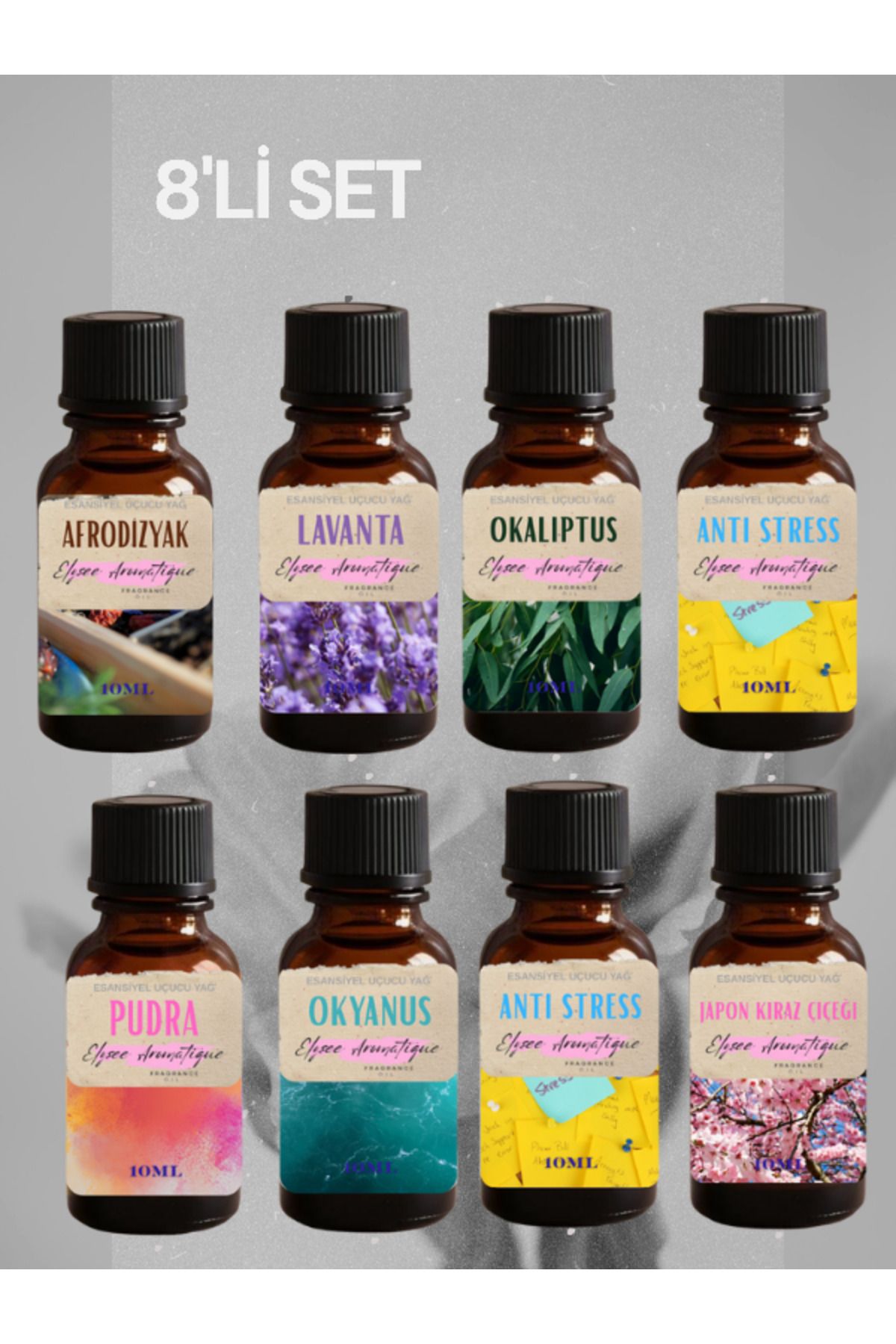 Elysee Aromatique 8'li Set Esansiyel Uçucu Koku Yağı Difüzör Esansı Buhurdanlık Yağı Aromaterapi Yağı