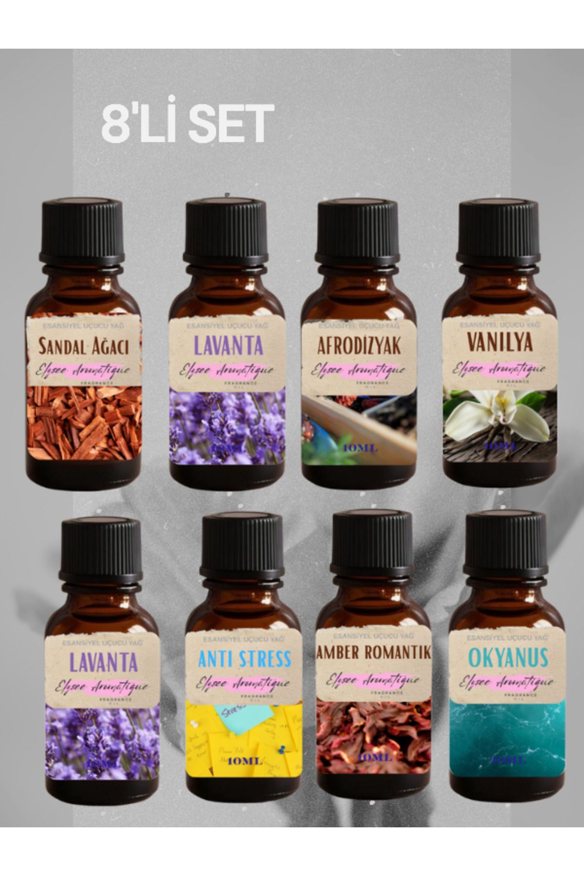 Elysee Aromatique 8'li Set Esansiyel Uçucu Koku Yağı Difüzör Esansı Buhurdanlık Yağı Aromaterapi Yağı