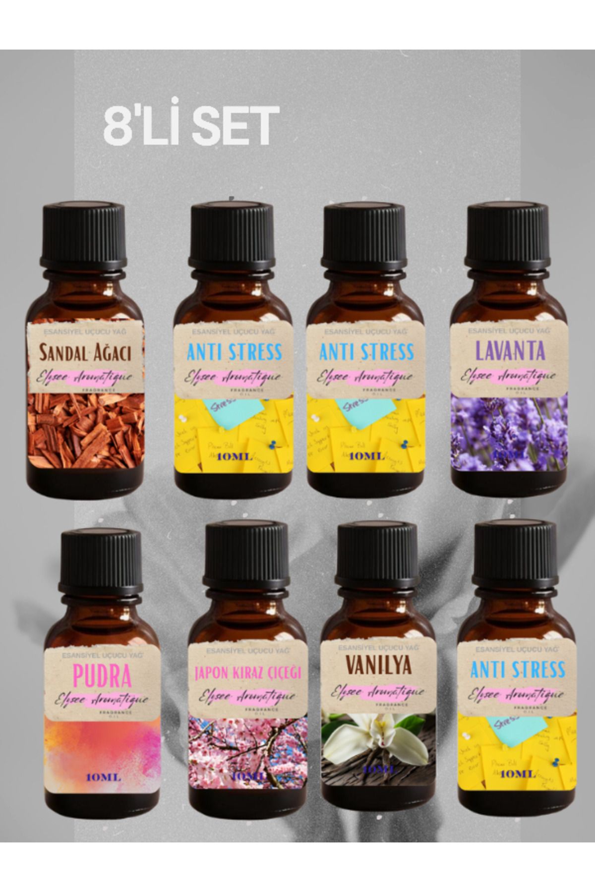 Elysee Aromatique 8'li Set Esansiyel Uçucu Koku Yağı Difüzör Esansı Buhurdanlık Yağı Aromaterapi Yağı