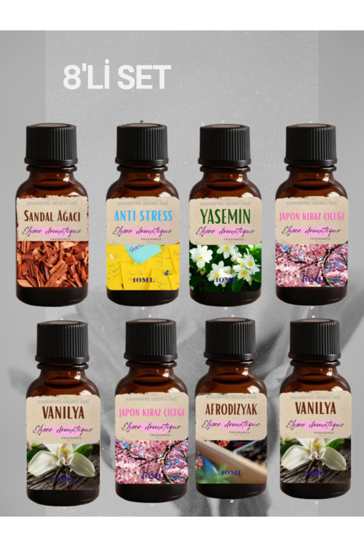Elysee Aromatique 8'li Set Esansiyel Uçucu Koku Yağı Difüzör Esansı Buhurdanlık Yağı Aromaterapi Yağı