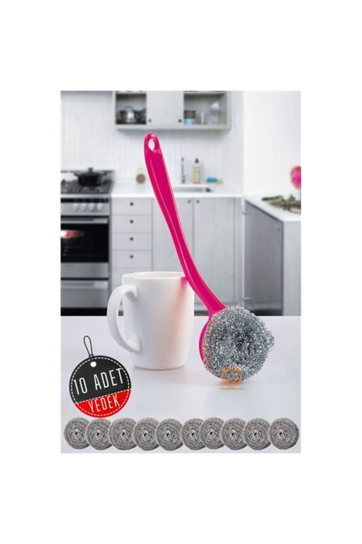 NEZADE STORE Çelik Tel Bulaşık Teli Ergonomik 10 Yedekli M.Janssens