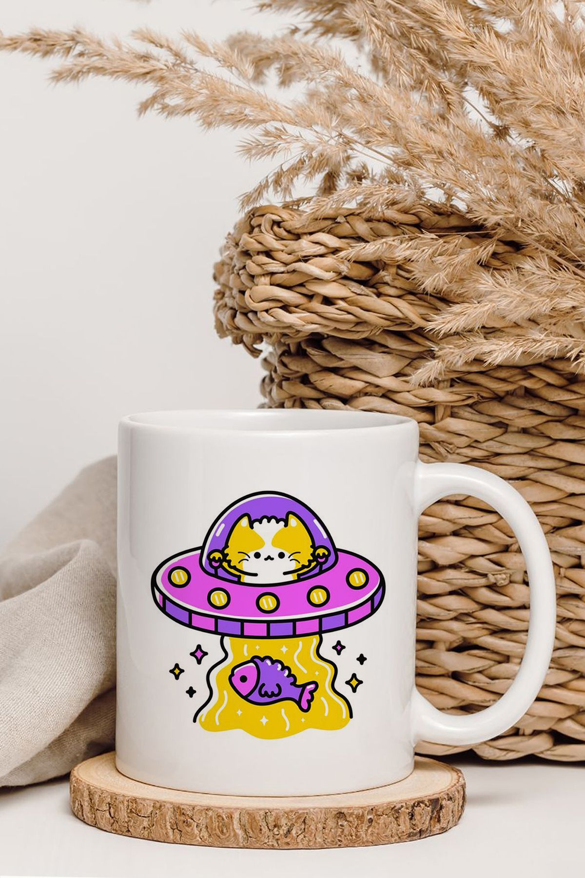 shop Uzaylı Kedi Fosforlu Renk Tasarım Kupa