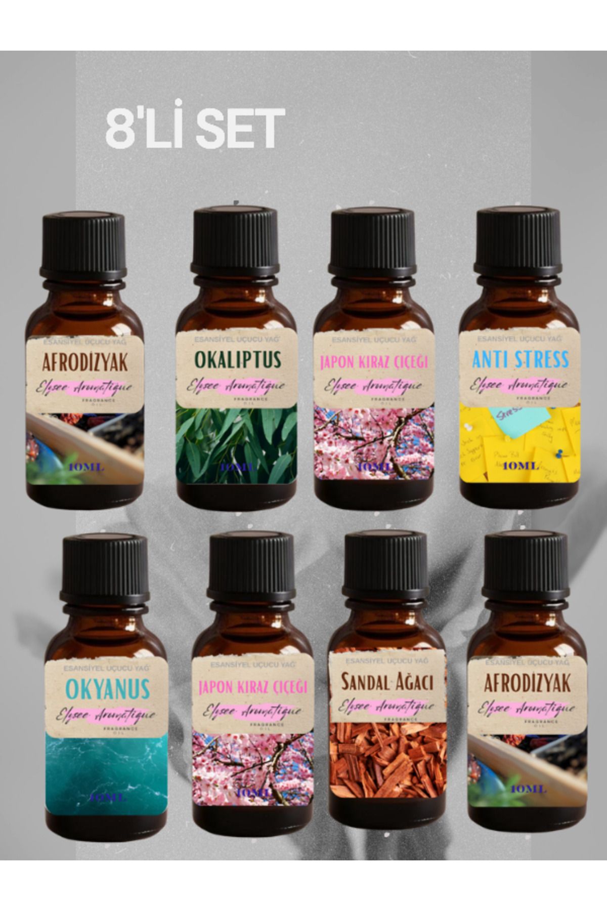 Elysee Aromatique 8'li Set Esansiyel Uçucu Koku Yağı Difüzör Esansı Buhurdanlık Yağı Aromaterapi Yağı
