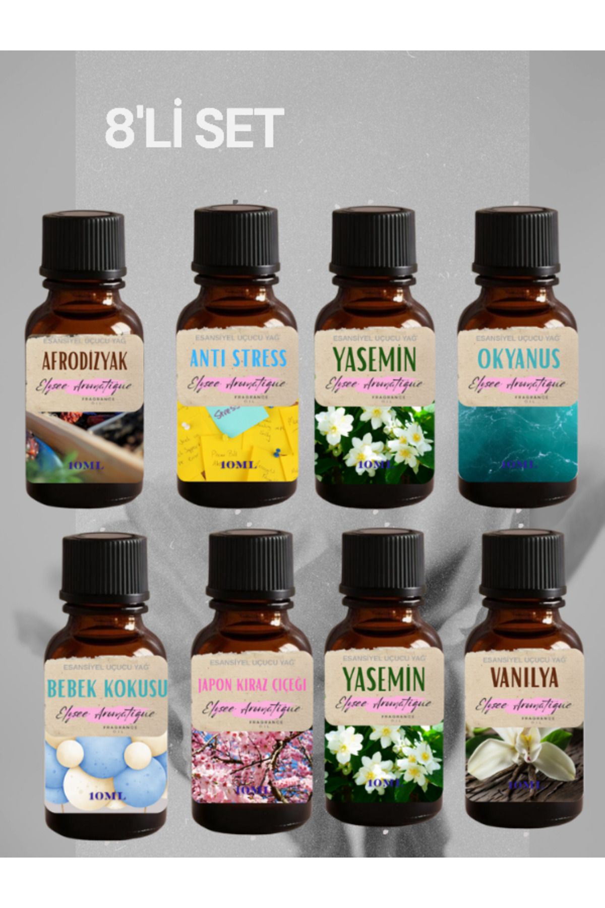 Elysee Aromatique 8'li Set Esansiyel Uçucu Koku Yağı Difüzör Esansı Buhurdanlık Yağı Aromaterapi Yağı