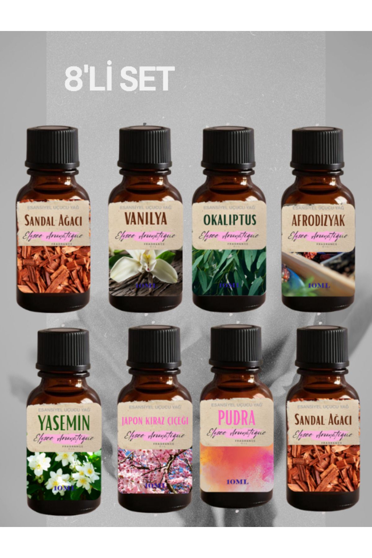 Elysee Aromatique 8'li Set Esansiyel Uçucu Koku Yağı Difüzör Esansı Buhurdanlık Yağı Aromaterapi Yağı