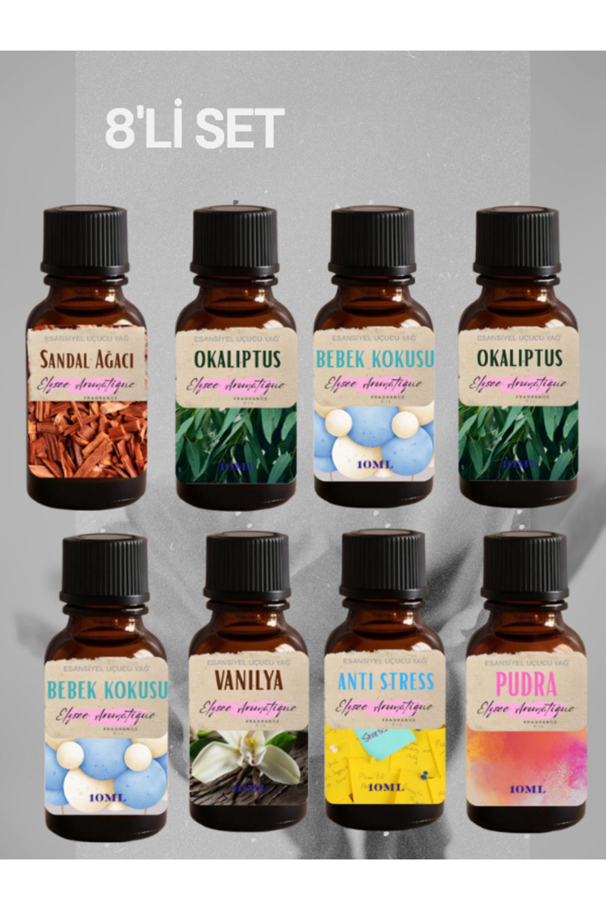 Elysee Aromatique 8'li Set Esansiyel Uçucu Koku Yağı Difüzör Esansı Buhurdanlık Yağı Aromaterapi Yağı