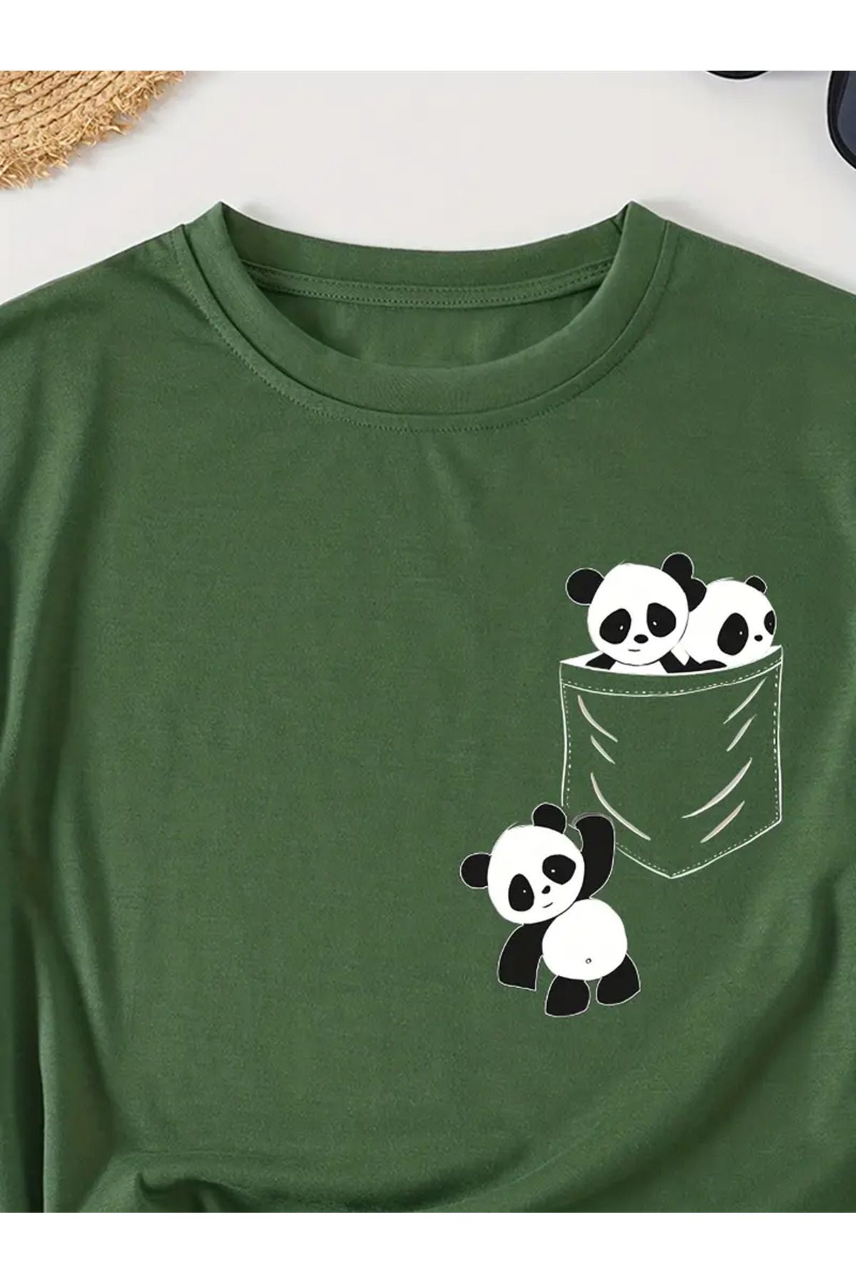 LEIVOR Panda Cep Tasarım Baskılı Kadın T-shirt