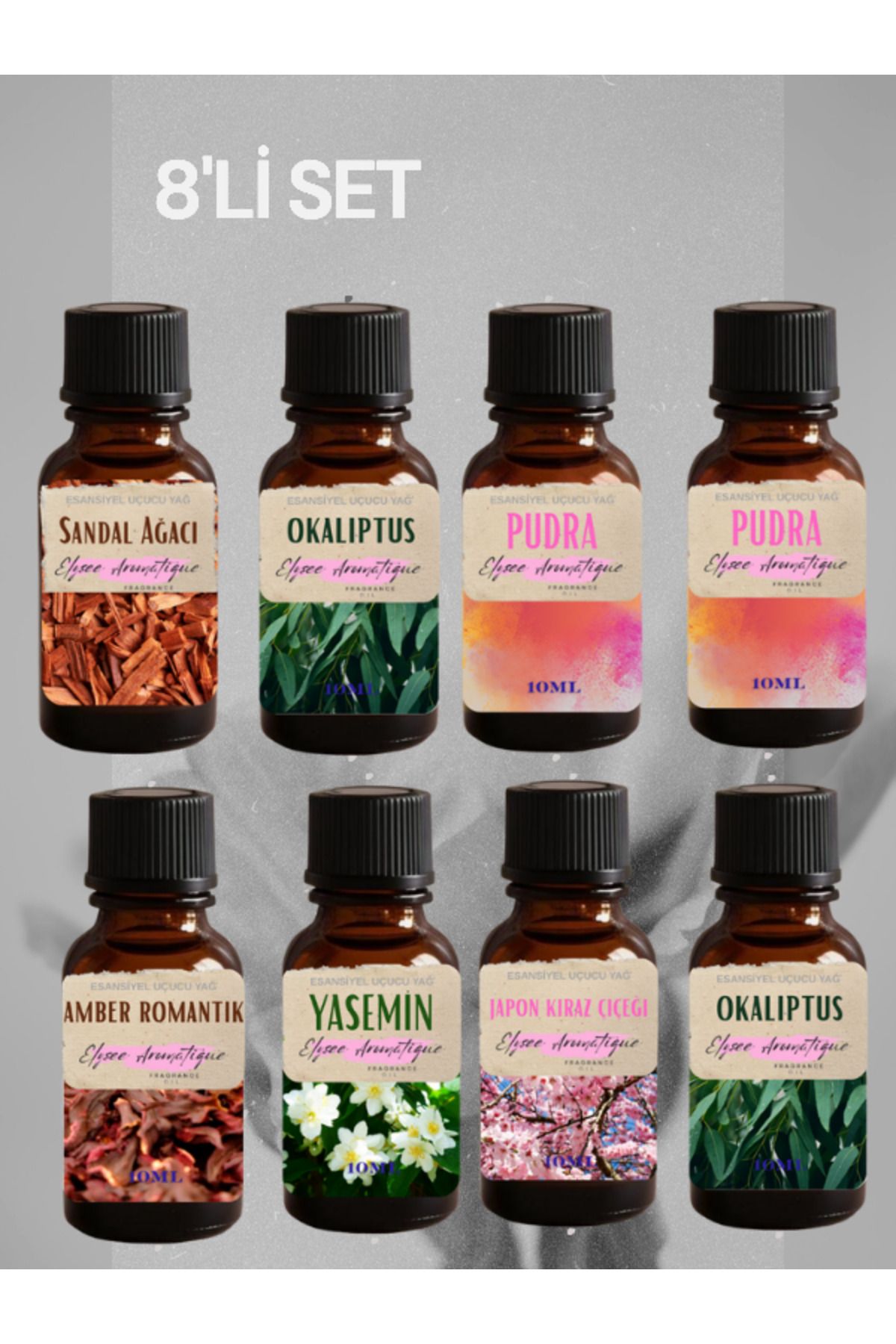 Elysee Aromatique 8'li Set Esansiyel Uçucu Koku Yağı Difüzör Esansı Buhurdanlık Yağı Aromaterapi Yağı