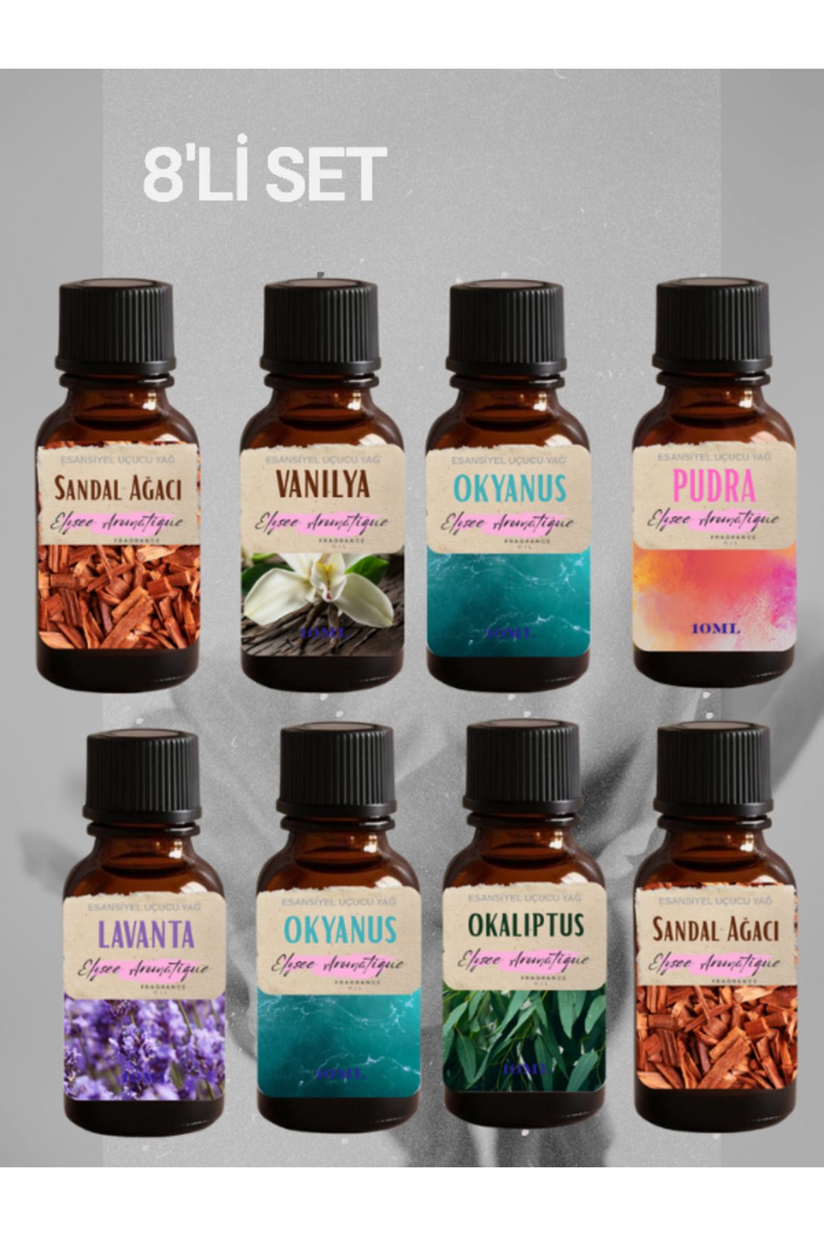Elysee Aromatique 8'li Set Esansiyel Uçucu Koku Yağı Difüzör Esansı Buhurdanlık Yağı Aromaterapi Yağı