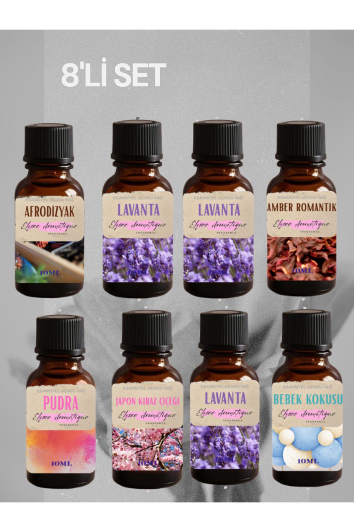 Elysee Aromatique 8'li Set Esansiyel Uçucu Koku Yağı Difüzör Esansı Buhurdanlık Yağı Aromaterapi Yağı