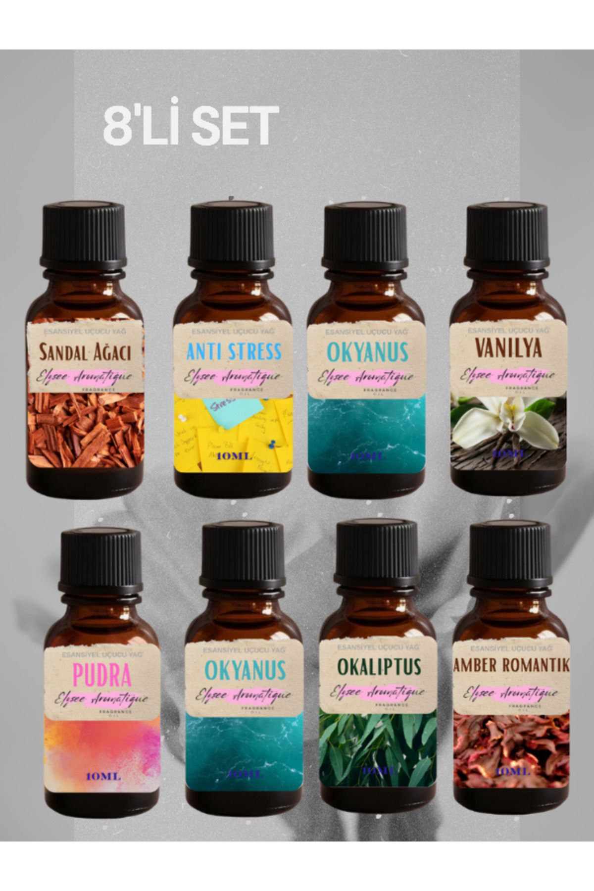 Elysee Aromatique 8'li Set Esansiyel Uçucu Koku Yağı Difüzör Esansı Buhurdanlık Yağı Aromaterapi Yağı