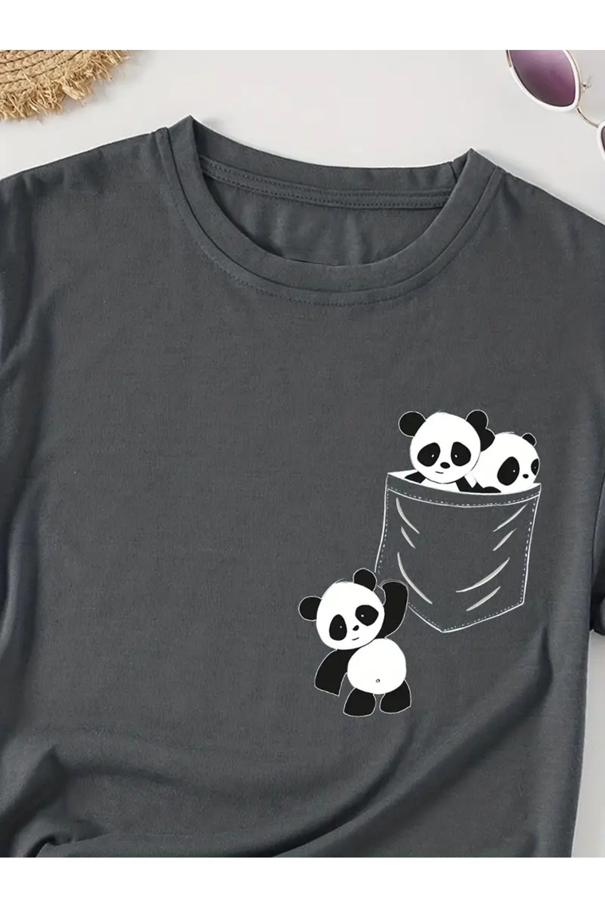 LEIVOR Panda Cep Tasarım Baskılı Kadın T-shirt