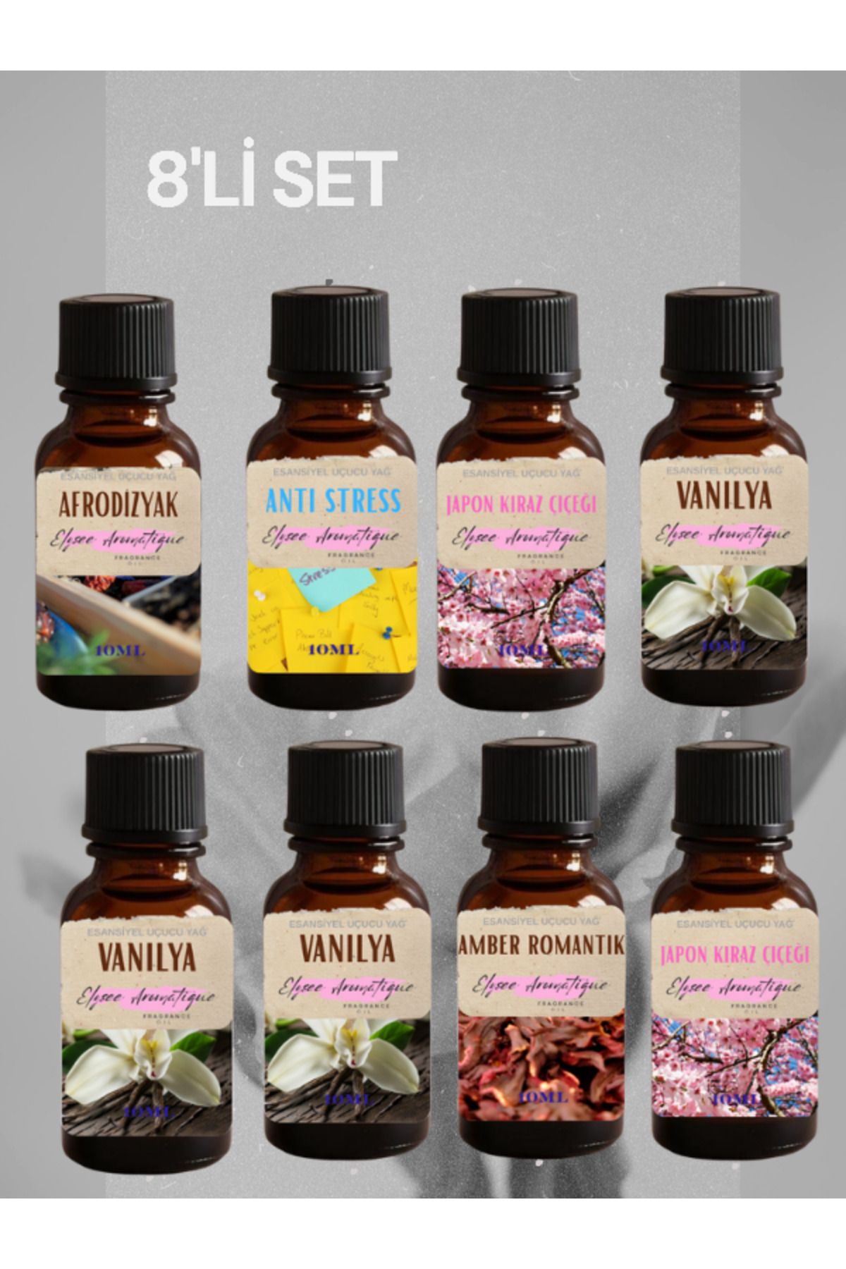 Elysee Aromatique 8'li Set Esansiyel Uçucu Koku Yağı Difüzör Esansı Buhurdanlık Yağı Aromaterapi Yağı