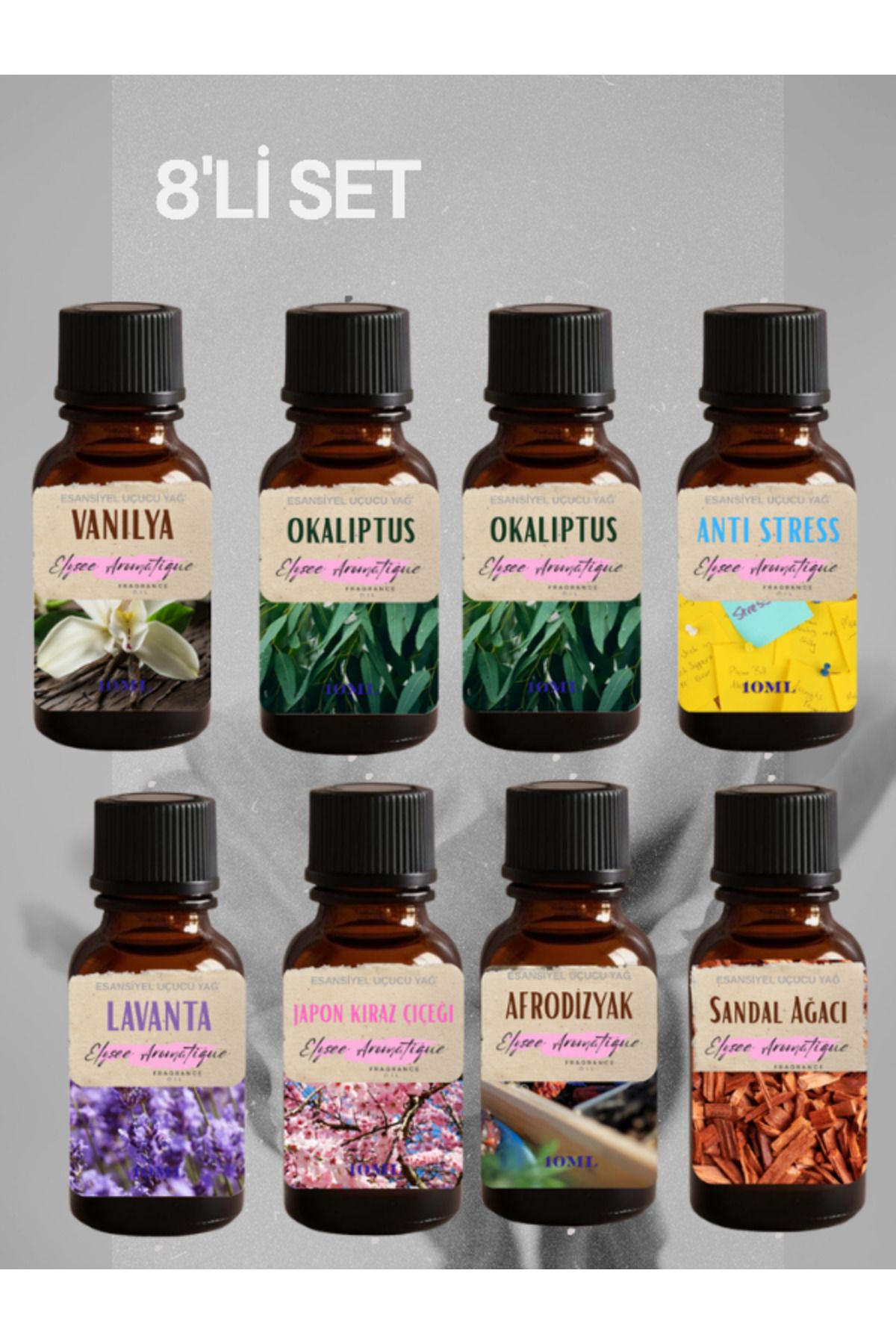 Elysee Aromatique 8'li Set Esansiyel Uçucu Koku Yağı Difüzör Esansı Buhurdanlık Yağı Aromaterapi Yağı