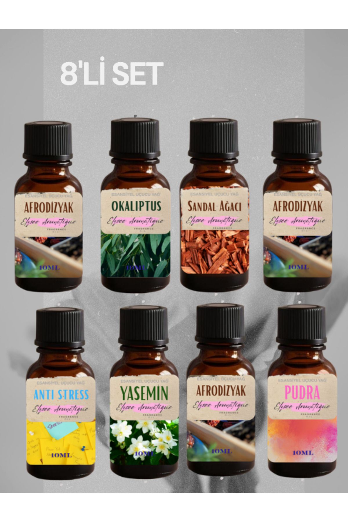 Elysee Aromatique 8'li Set Esansiyel Uçucu Koku Yağı Difüzör Esansı Buhurdanlık Yağı Aromaterapi Yağı