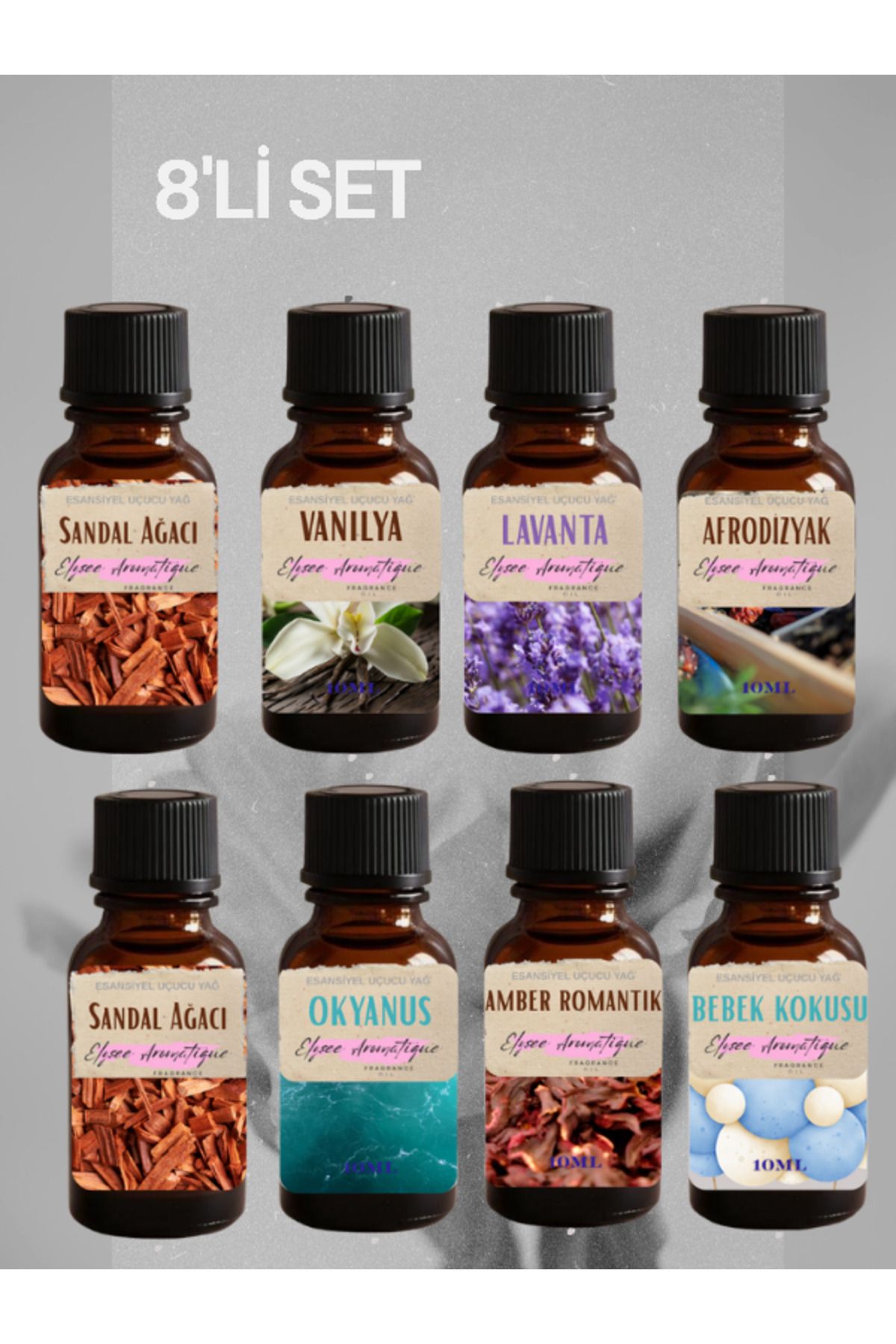 Elysee Aromatique 8'li Set Esansiyel Uçucu Koku Yağı Difüzör Esansı Buhurdanlık Yağı Aromaterapi Yağı