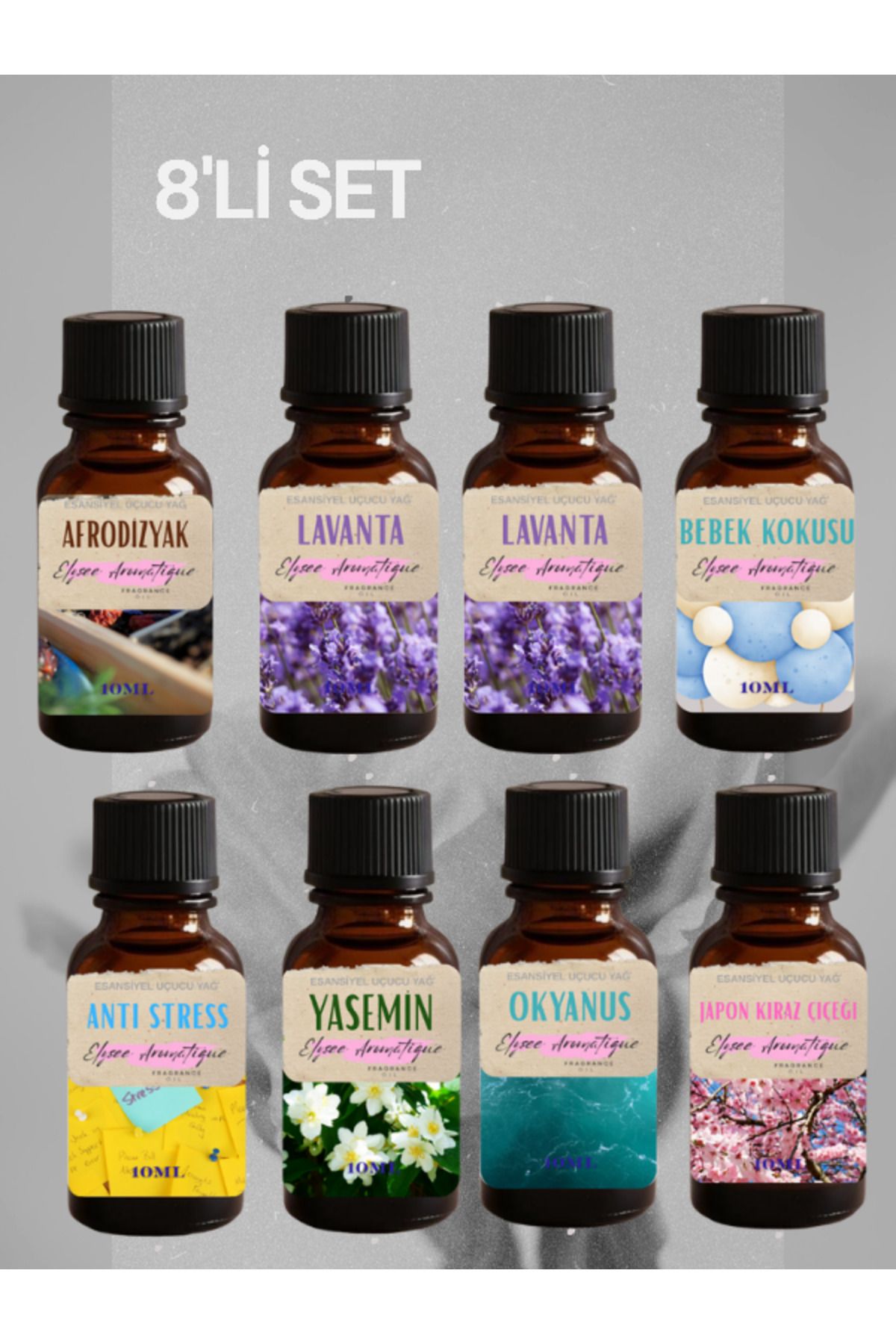Elysee Aromatique 8'li Set Esansiyel Uçucu Koku Yağı Difüzör Esansı Buhurdanlık Yağı Aromaterapi Yağı