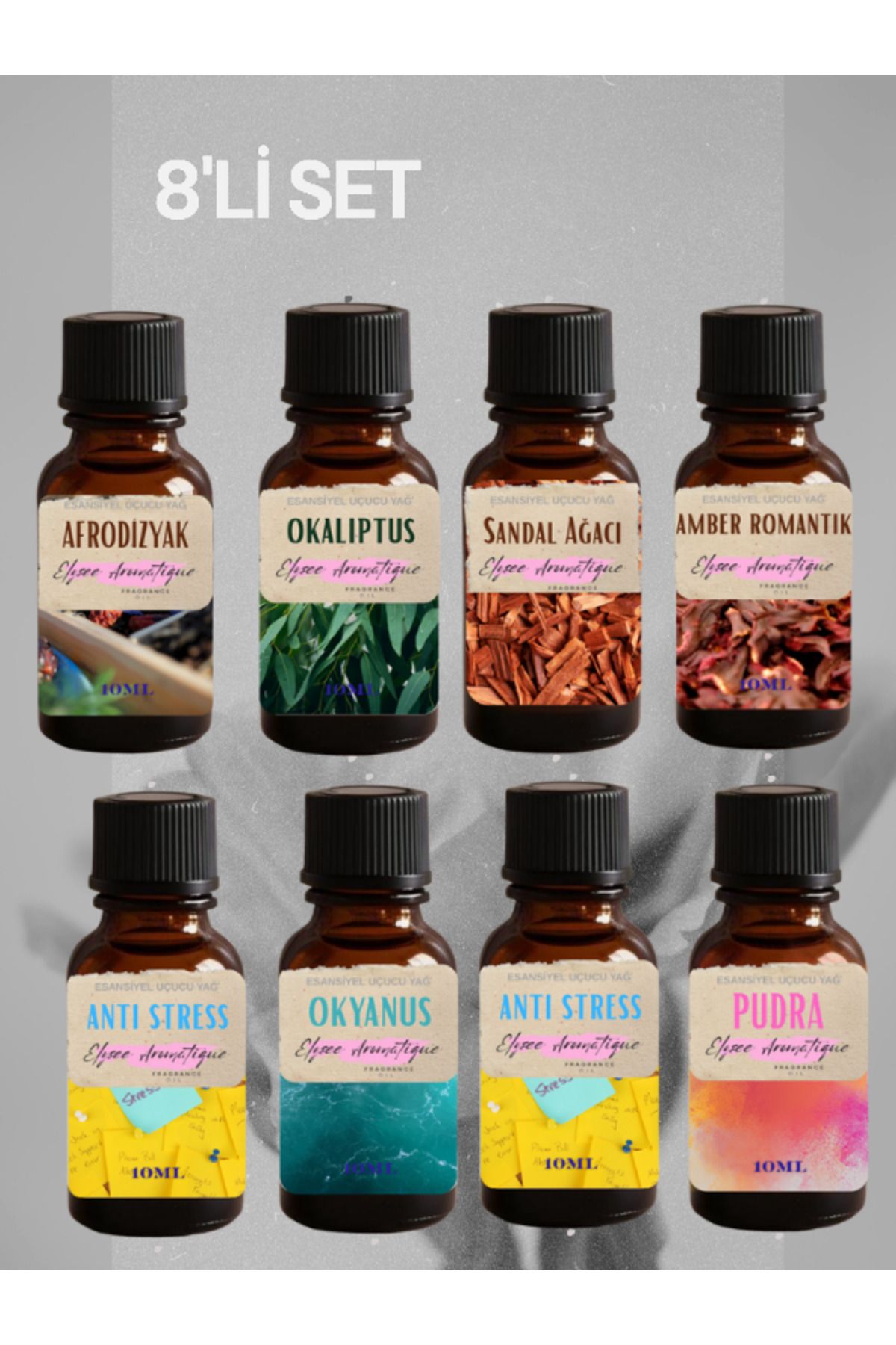 Elysee Aromatique 8'li Set Esansiyel Uçucu Koku Yağı Difüzör Esansı Buhurdanlık Yağı Aromaterapi Yağı