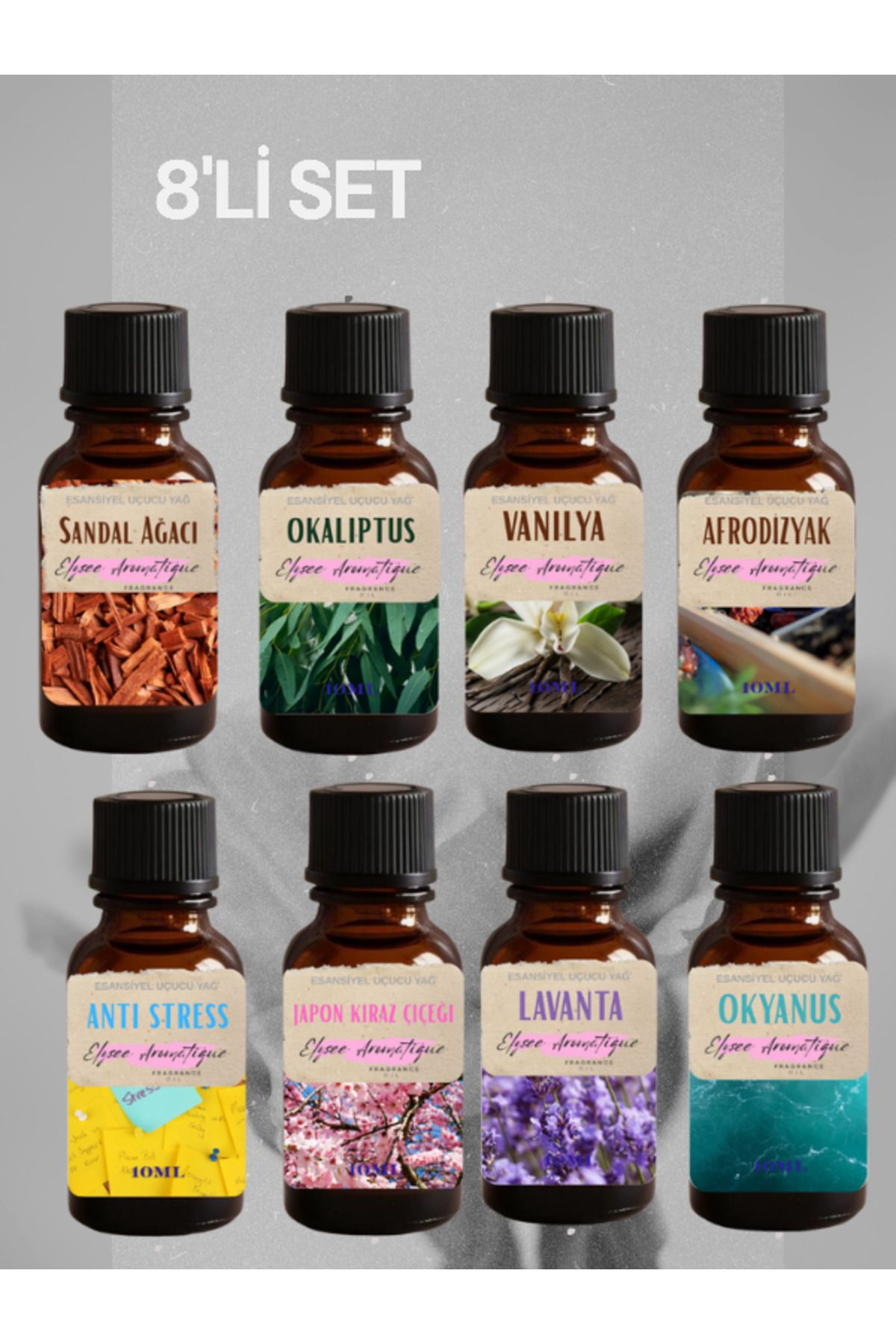 Elysee Aromatique 8'li Set Esansiyel Uçucu Koku Yağı Difüzör Esansı Buhurdanlık Yağı Aromaterapi Yağı