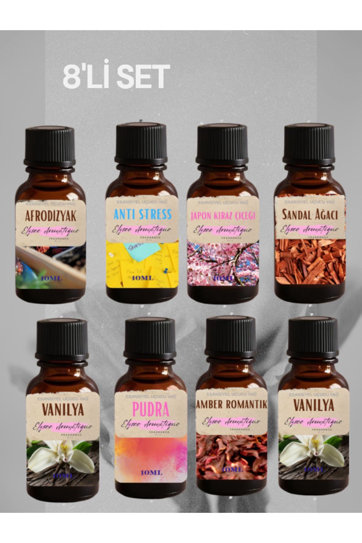Elysee Aromatique 8'li Set Esansiyel Uçucu Koku Yağı Difüzör Esansı Buhurdanlık Yağı Aromaterapi Yağı