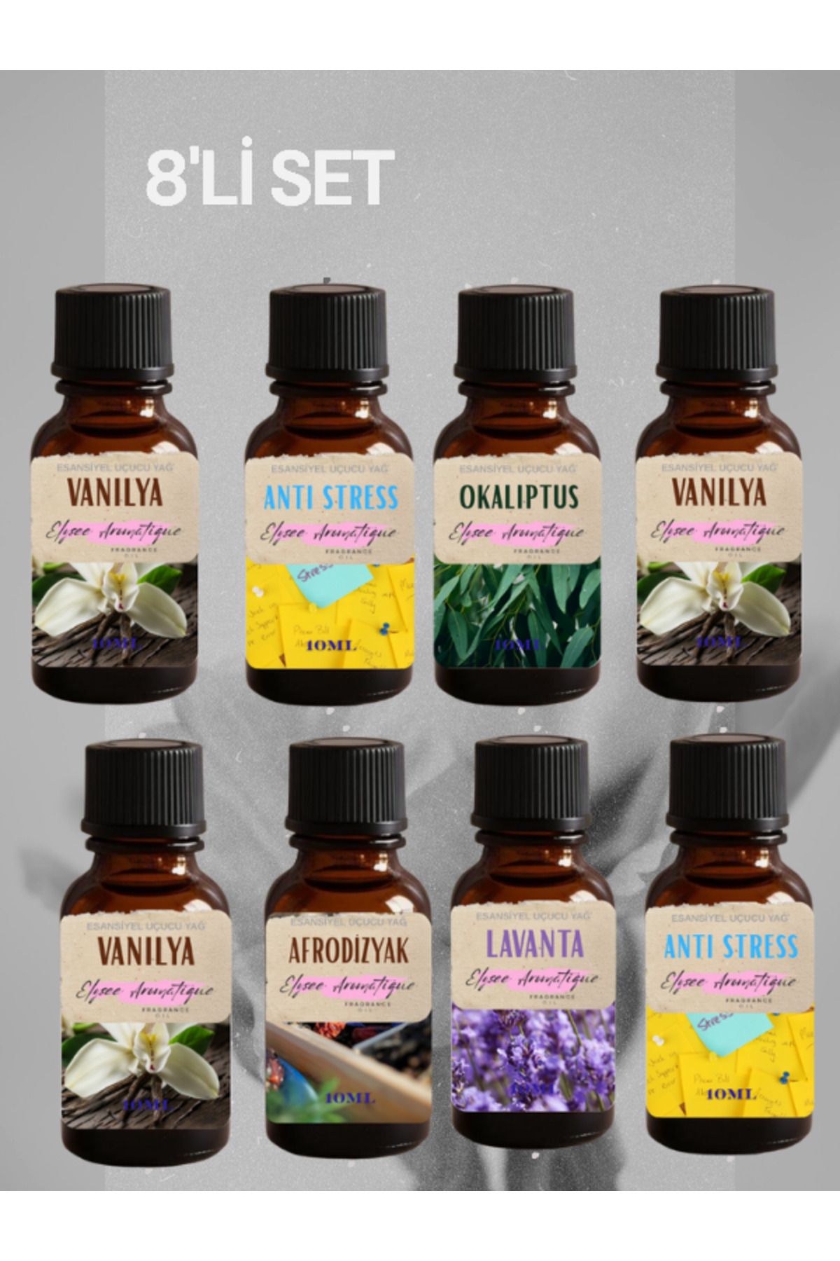 Elysee Aromatique 8'li Set Esansiyel Uçucu Koku Yağı Difüzör Esansı Buhurdanlık Yağı Aromaterapi Yağı