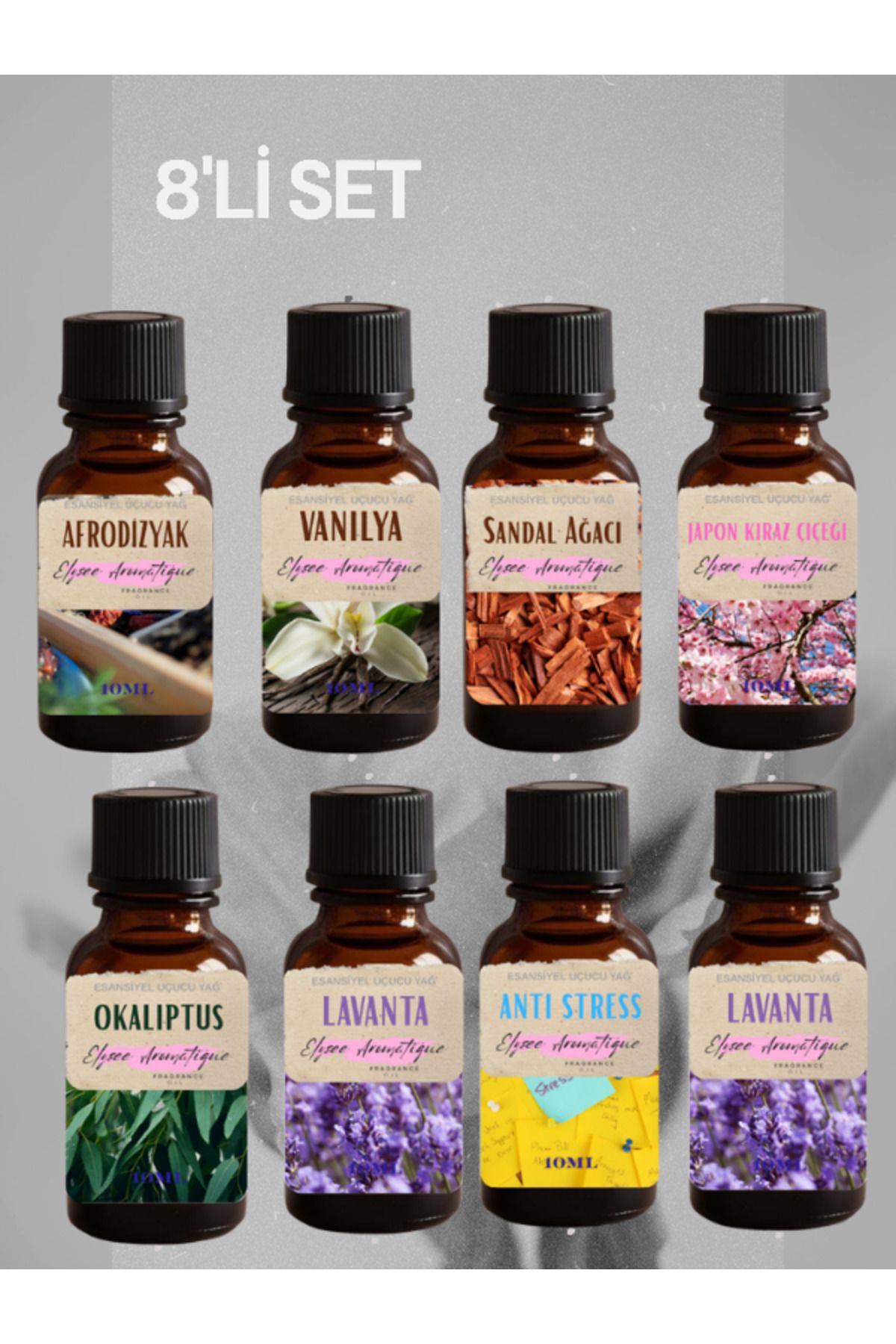 Elysee Aromatique 8'li Set Esansiyel Uçucu Koku Yağı Difüzör Esansı Buhurdanlık Yağı Aromaterapi Yağı
