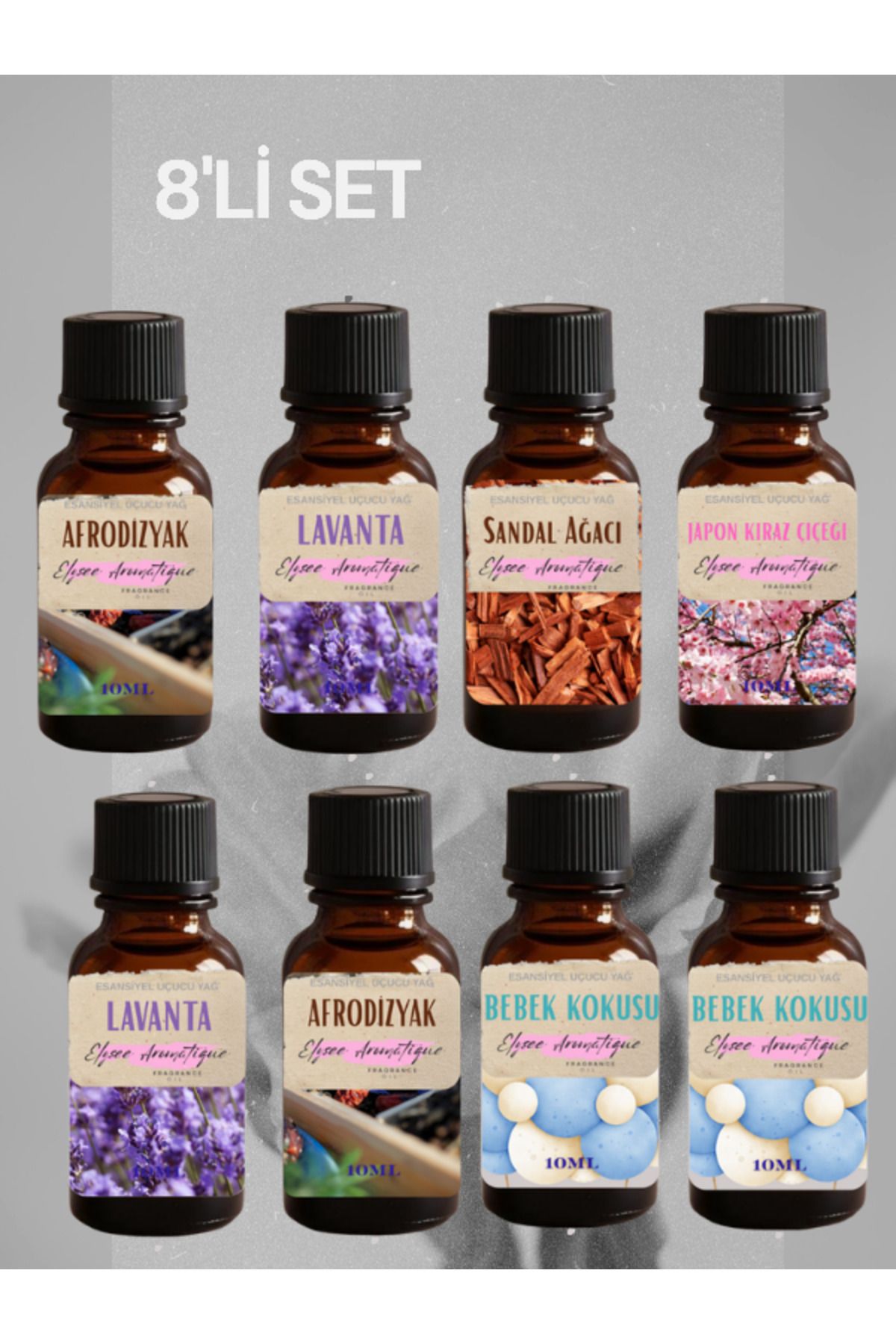 Elysee Aromatique 8'li Set Esansiyel Uçucu Koku Yağı Difüzör Esansı Buhurdanlık Yağı Aromaterapi Yağı