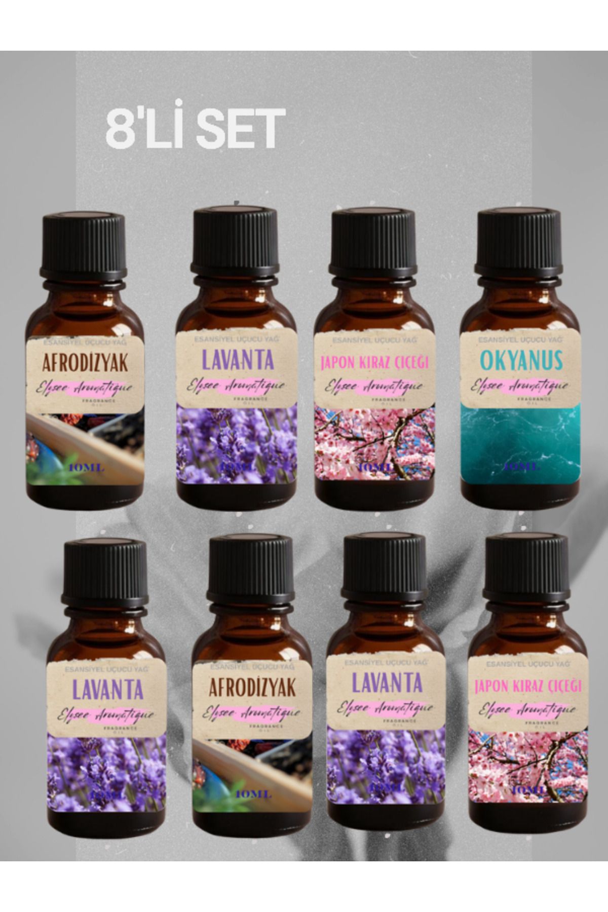Elysee Aromatique 8'li Set Esansiyel Uçucu Koku Yağı Difüzör Esansı Buhurdanlık Yağı Aromaterapi Yağı