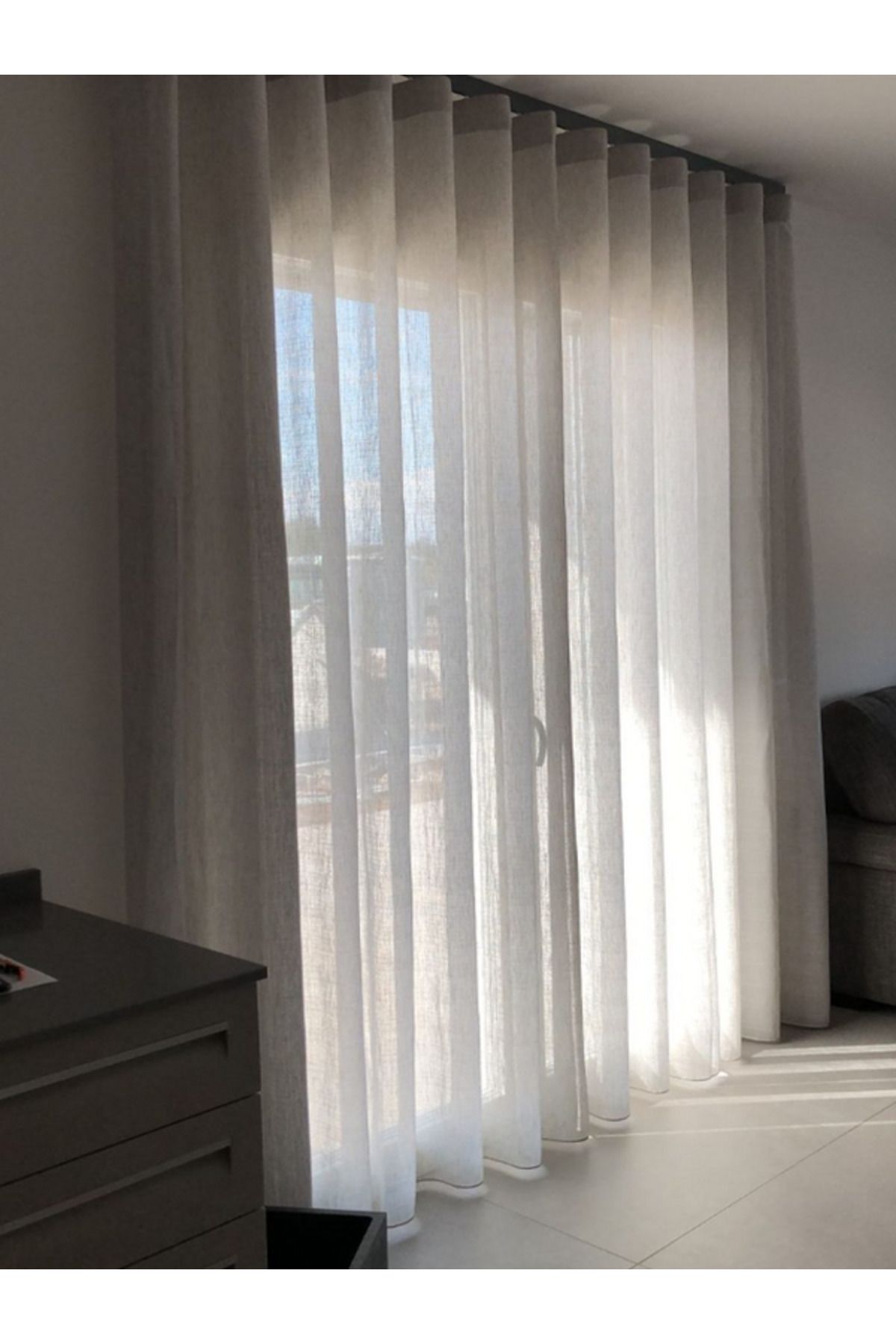 Ran Perde Modern Dökümlü Düz Tül Perde -Bej- Pileli Dikim 1x2,5 Pile