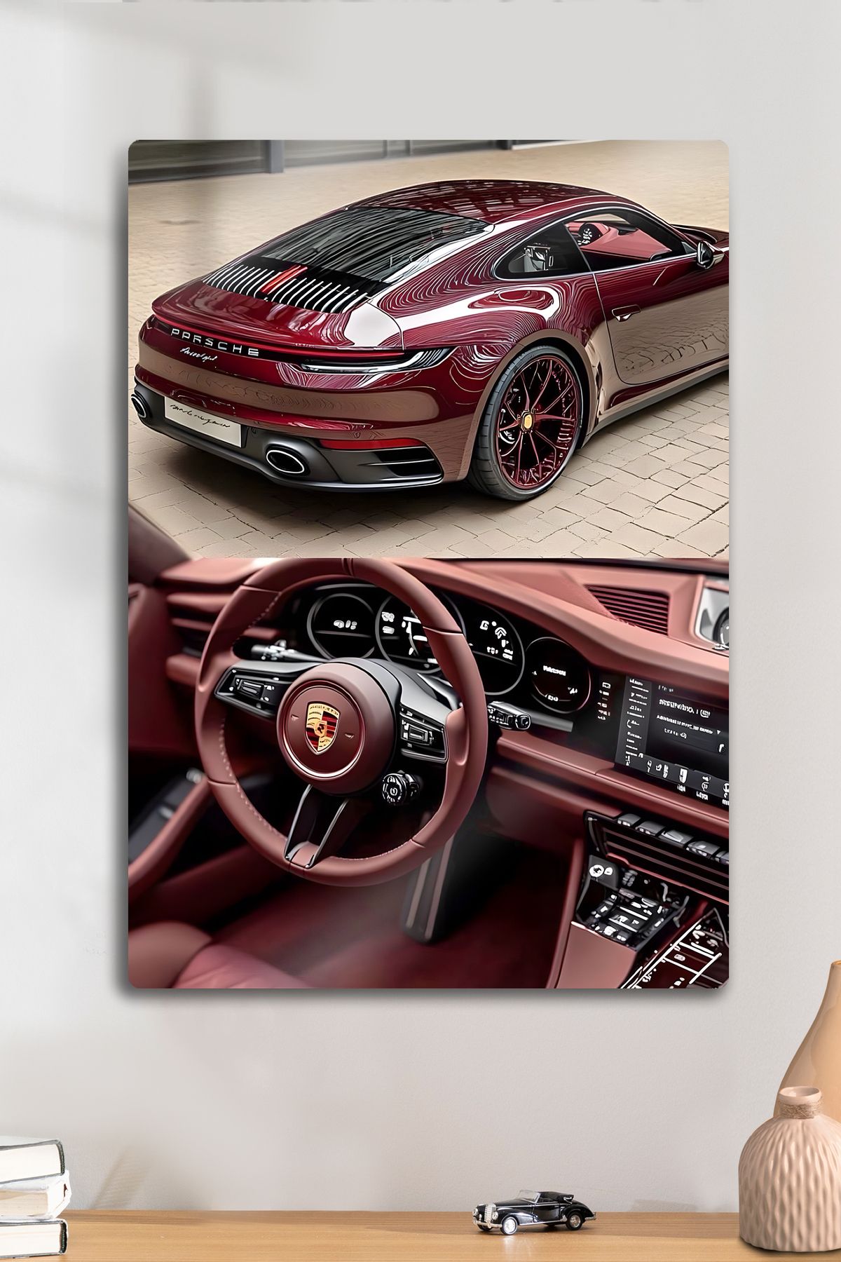 DekorHane Metal Baskı - Porsche, Porşe, Porş, Vişne Çürüğü Araba Dekoratif Tablo