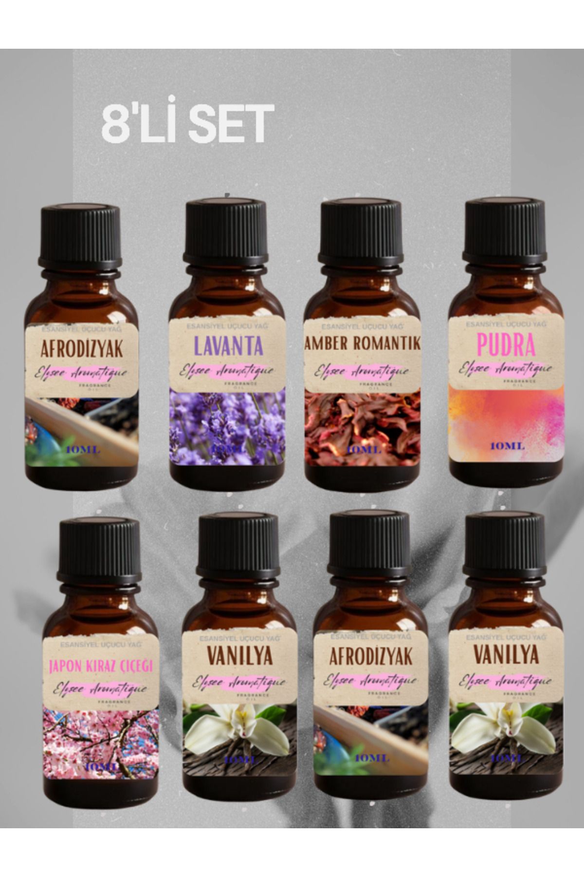 Elysee Aromatique 8'li Set Esansiyel Uçucu Koku Yağı Difüzör Esansı Buhurdanlık Yağı Aromaterapi Yağı