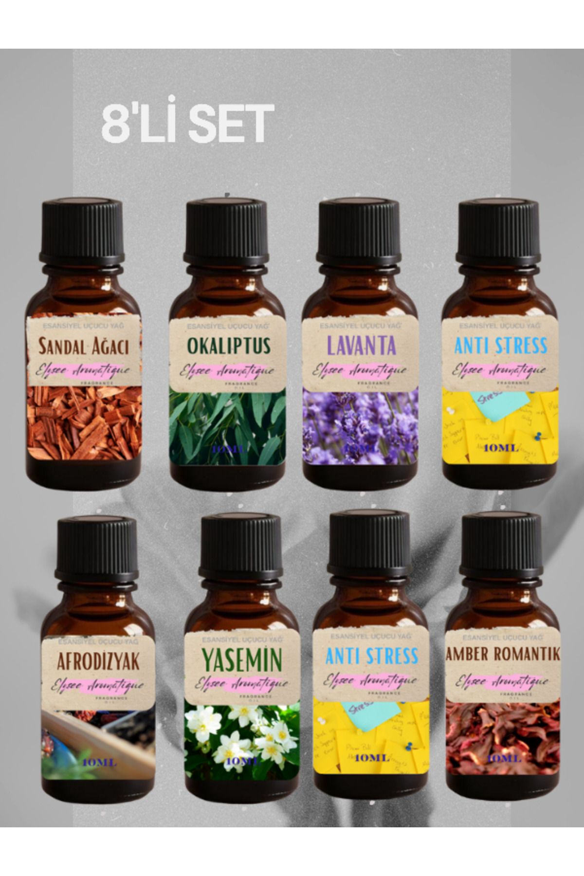 Elysee Aromatique 8'li Set Esansiyel Uçucu Koku Yağı Difüzör Esansı Buhurdanlık Yağı Aromaterapi Yağı