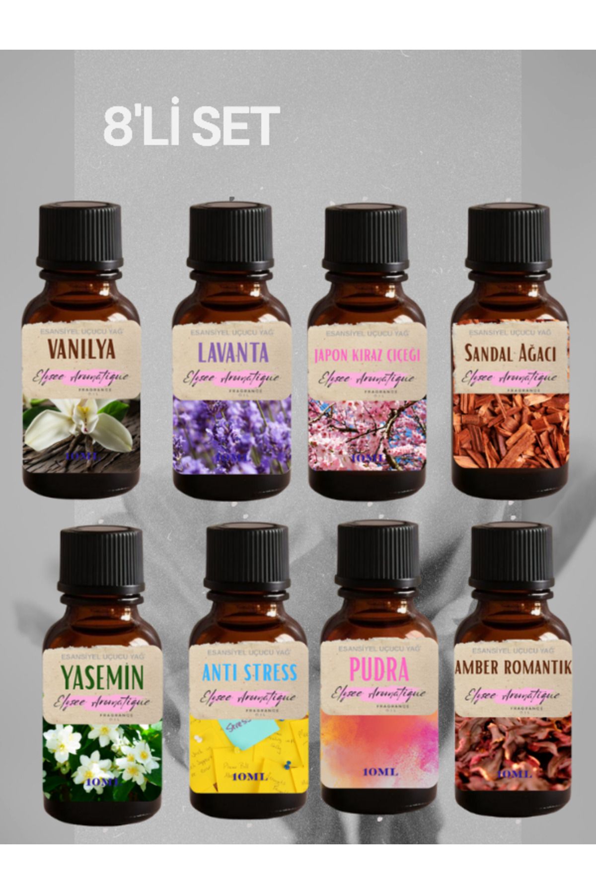 Elysee Aromatique 8'li Set Esansiyel Uçucu Koku Yağı Difüzör Esansı Buhurdanlık Yağı Aromaterapi Yağı