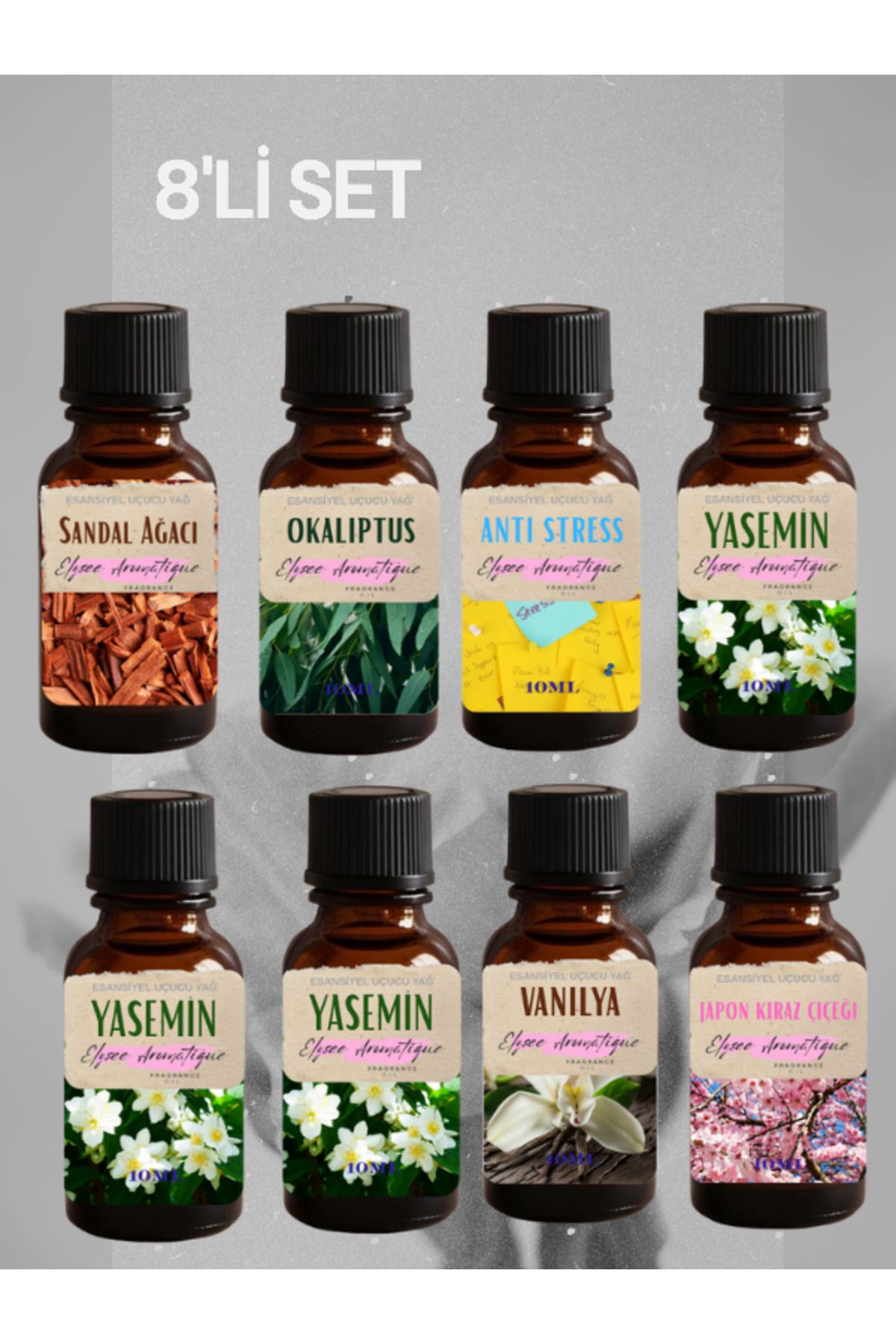 Elysee Aromatique 8'li Set Esansiyel Uçucu Koku Yağı Difüzör Esansı Buhurdanlık Yağı Aromaterapi Yağı