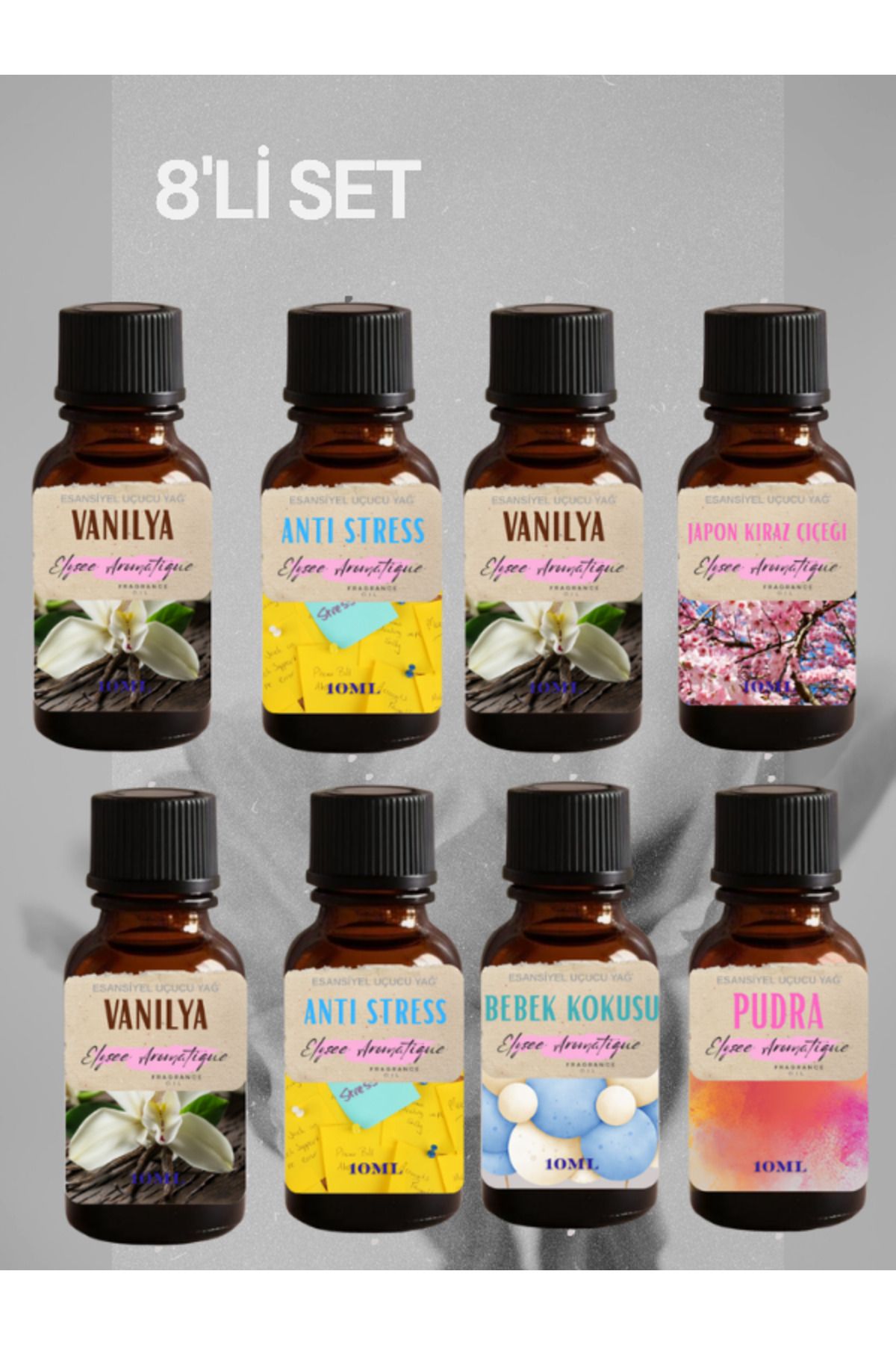 Elysee Aromatique 8'li Set Esansiyel Uçucu Koku Yağı Difüzör Esansı Buhurdanlık Yağı Aromaterapi Yağı