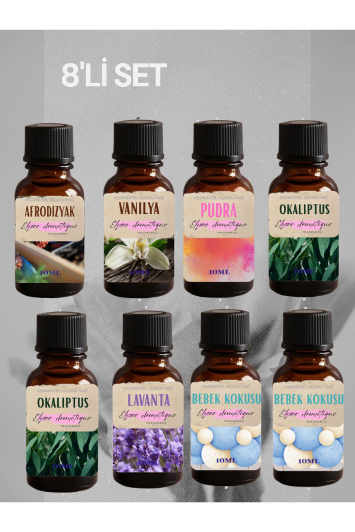 Elysee Aromatique 8'li Set Esansiyel Uçucu Koku Yağı Difüzör Esansı Buhurdanlık Yağı Aromaterapi Yağı