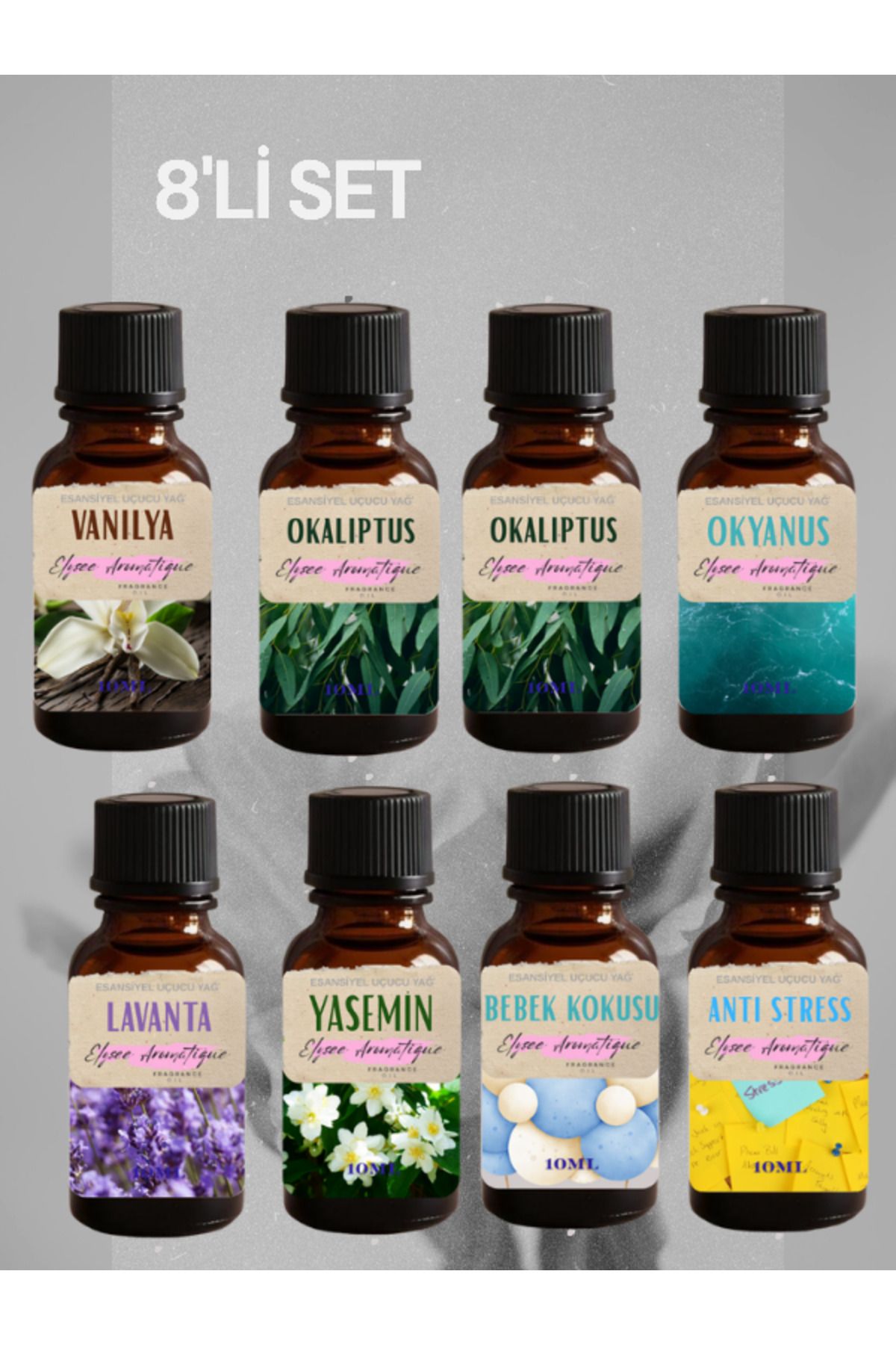 Elysee Aromatique 8'li Set Esansiyel Uçucu Koku Yağı Difüzör Esansı Buhurdanlık Yağı Aromaterapi Yağı