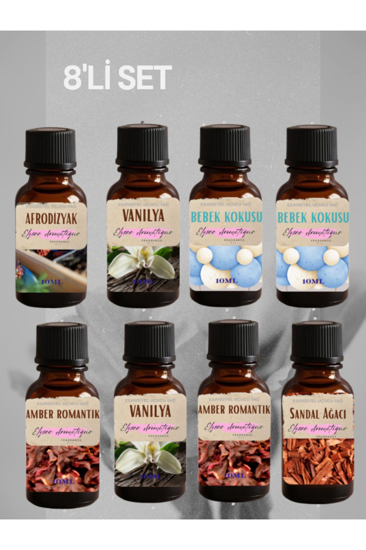 Elysee Aromatique 8'li Set Esansiyel Uçucu Koku Yağı Difüzör Esansı Buhurdanlık Yağı Aromaterapi Yağı